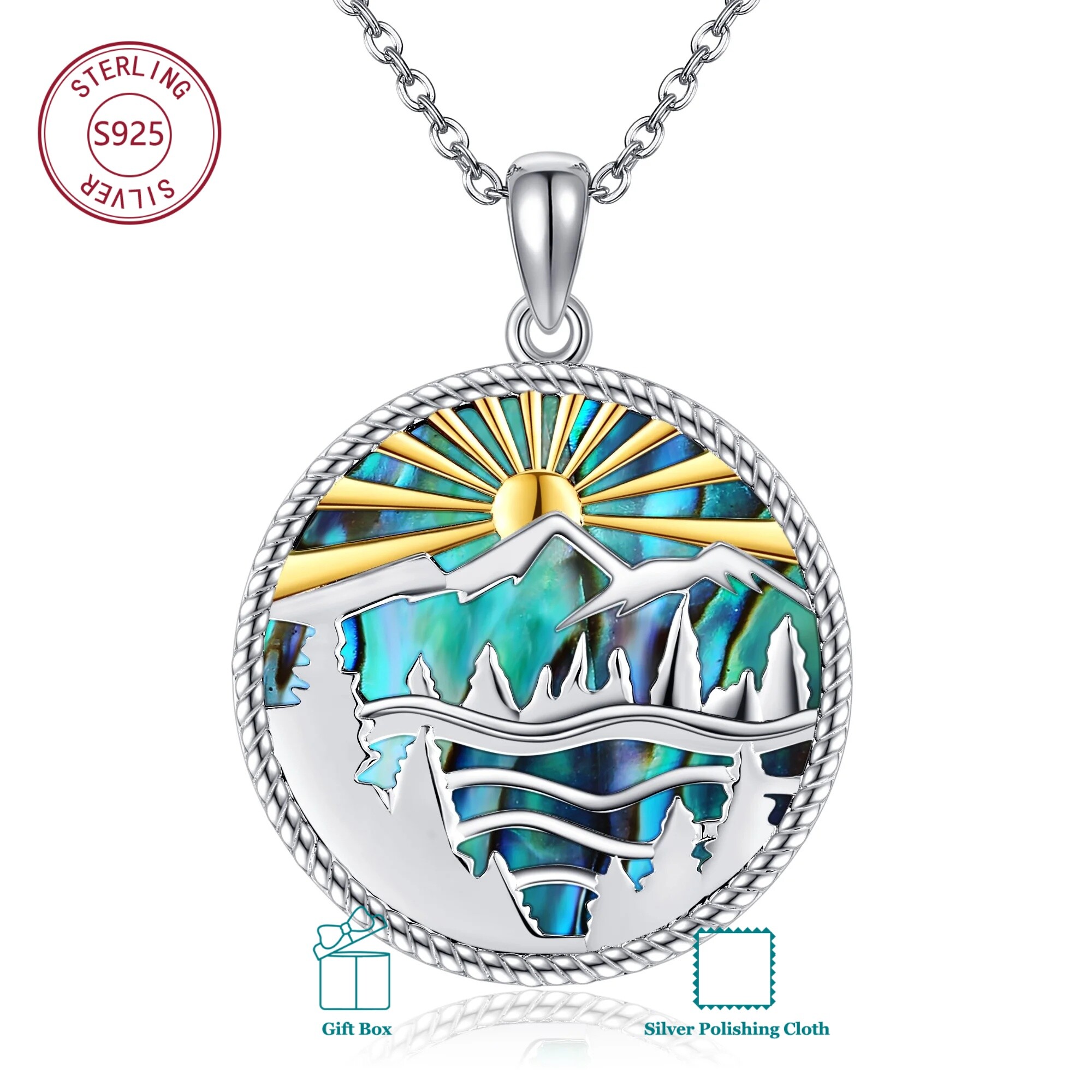 Image of 925 Sterling Silver Mountain Pendant Necklace - Vintage Elegant Nature Jewelry, Hypoallergenic Necklace For Women Men, Ideal Gift For Mom Friend Daughter Wife Christmas