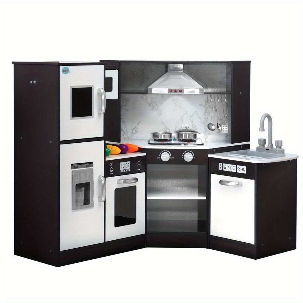   kids kitchen play set wooden pretend cooking playset w sounds lights black Product details 1