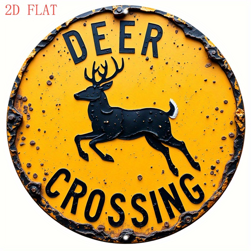 TEMU 2d Flat, 1pc Vintage Warning Sign - Rustic Weathered Iron Metal Wall Decor With Deer Silhouette & English Text - Durable / For Farmhouse, Cabin,
