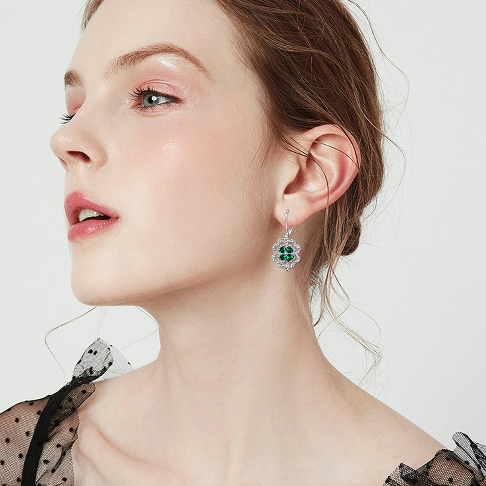Women's Four-Leaf Clover Leverback Earrings