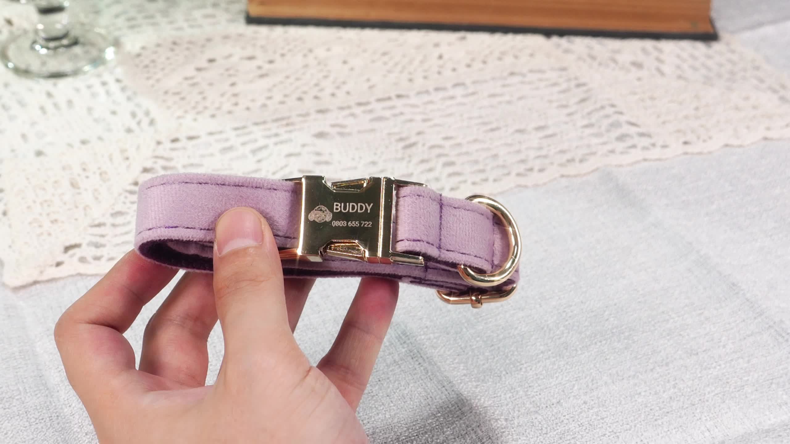 Personalized Velvet Dog Collar with Custom Name & Phone ID Tag