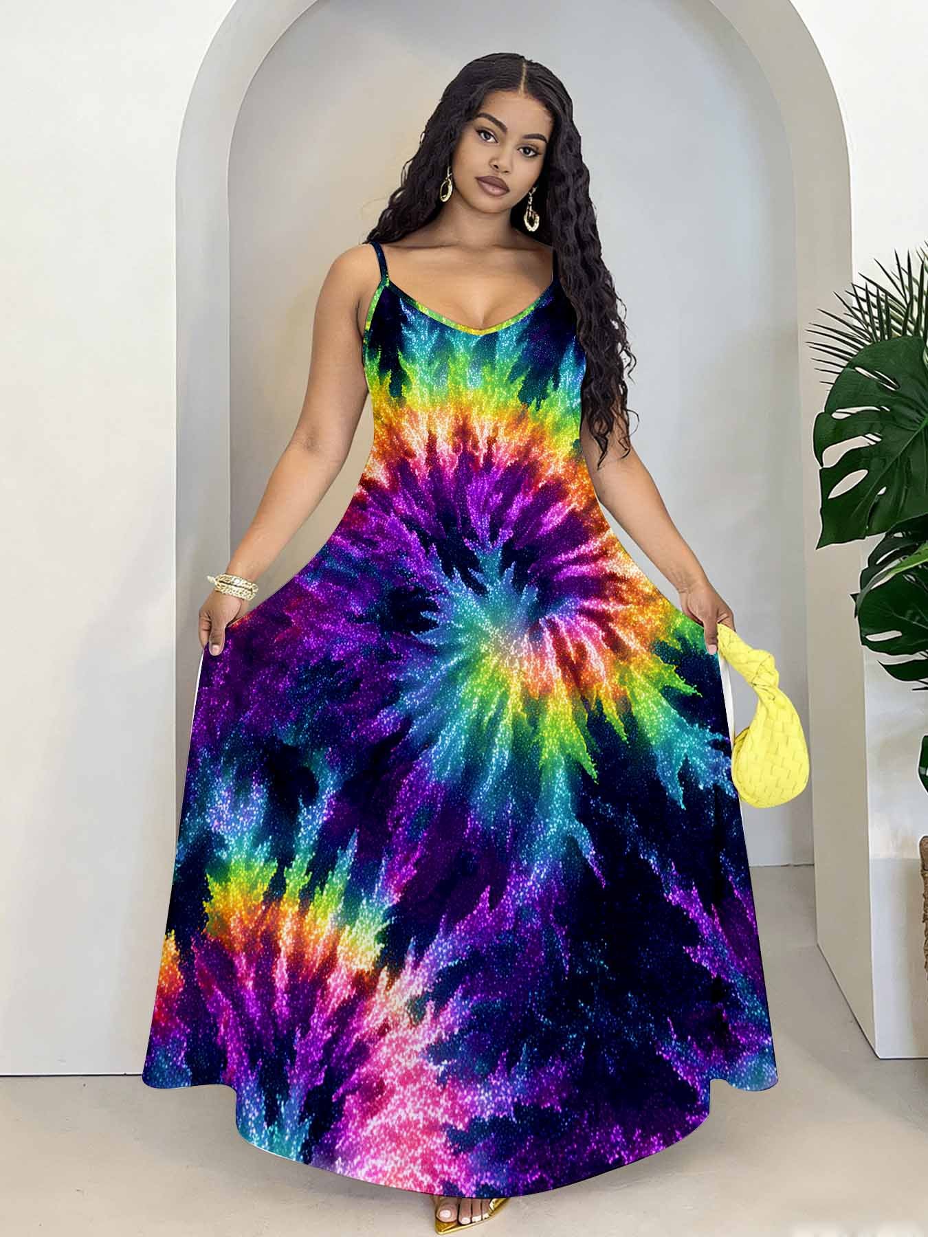 formal dresses salt lake city Women's Gothic Tie Dye Lace Up Mermaid Maxi Dress main image 1