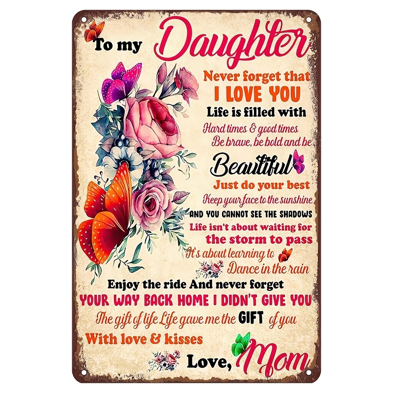 TEMU 2d Flat - 1pc Vintage Sign Decor: Remember My With Stunning Roses, Butterflies, And Flowers - Metal Wall Art For Daughters