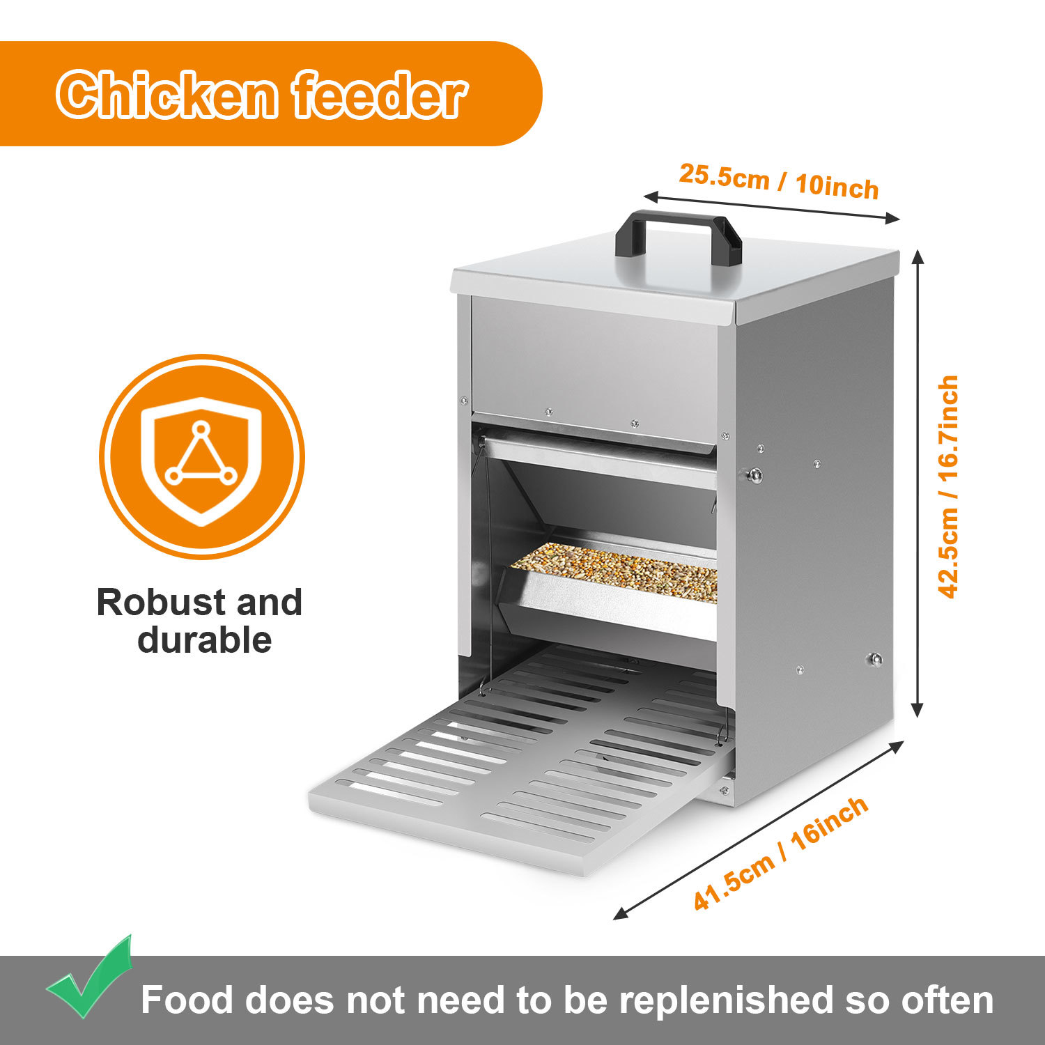 5 Kg Automatic Chicken Feeder, Feeder Trough With Automatic Pedal, Chicken Feed For Poultry, Accessory, Galvanized