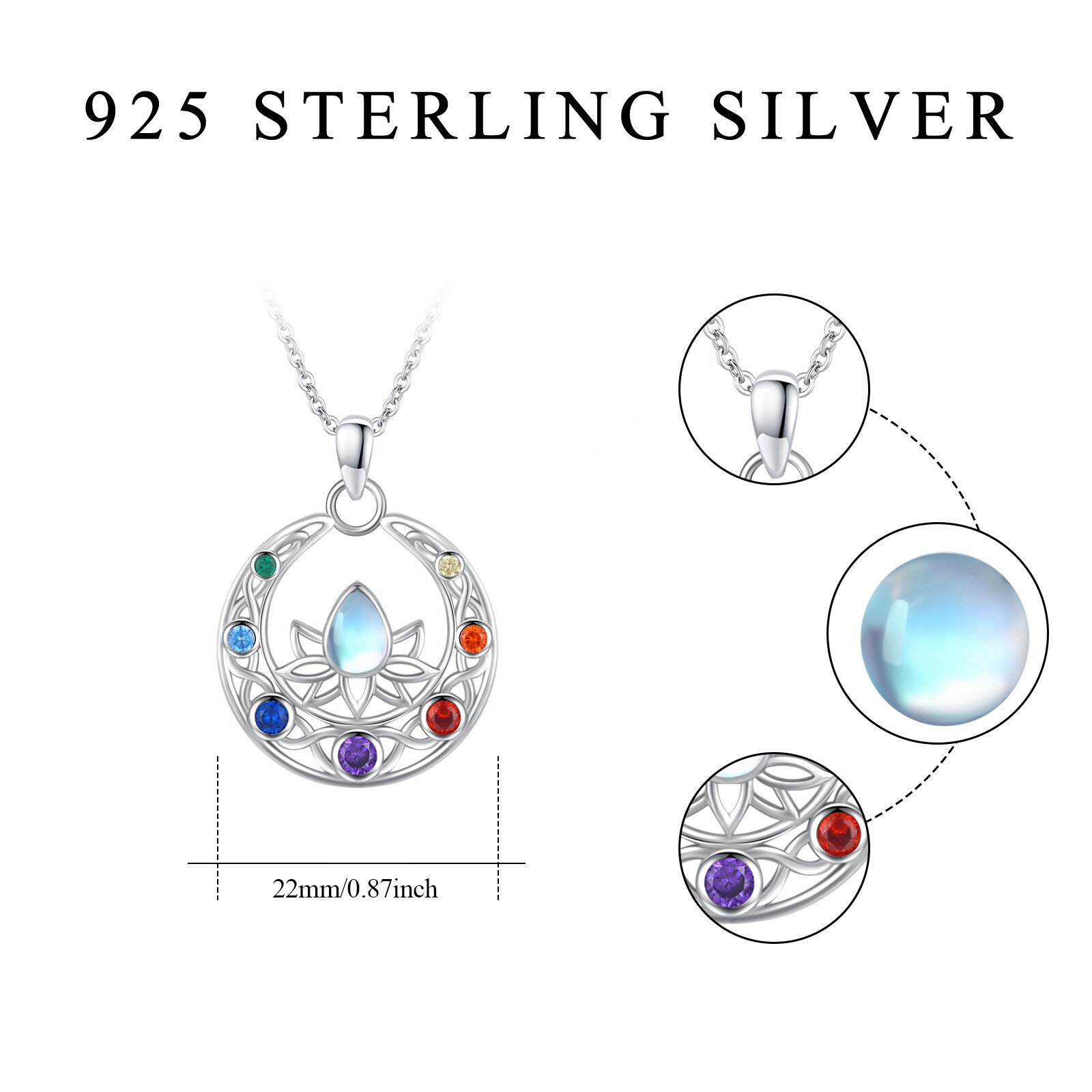 925 Sterling Silver Lotus Pendant Necklace with Moonstone