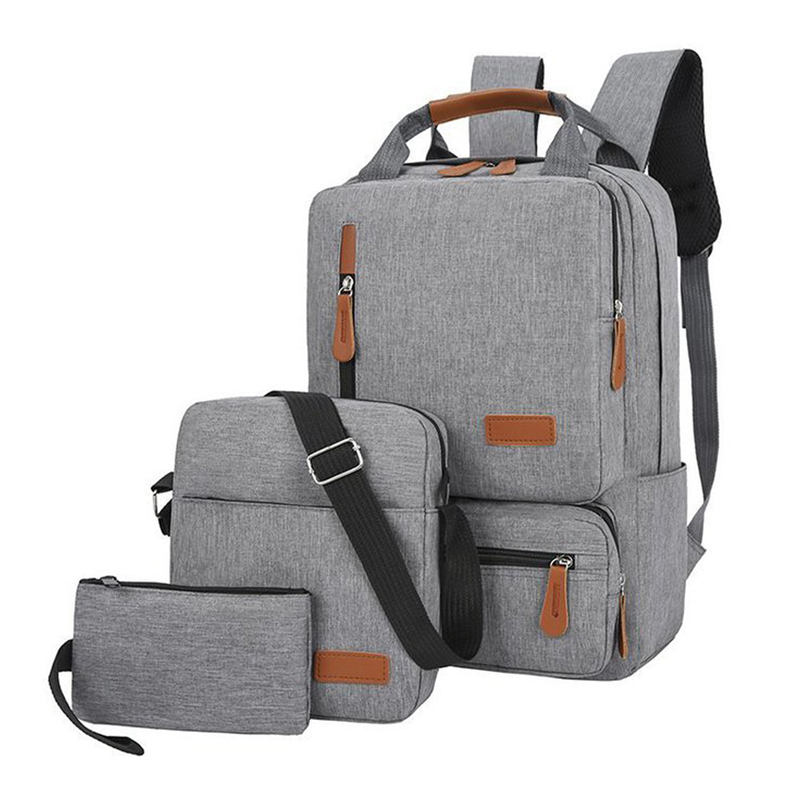 

Stylish 3pcs Laptop Backpack Set With Shoulder Bag & Pouch - Water-resistant Nylon, To " Devices, Ideal For Travel, School, And Business Use