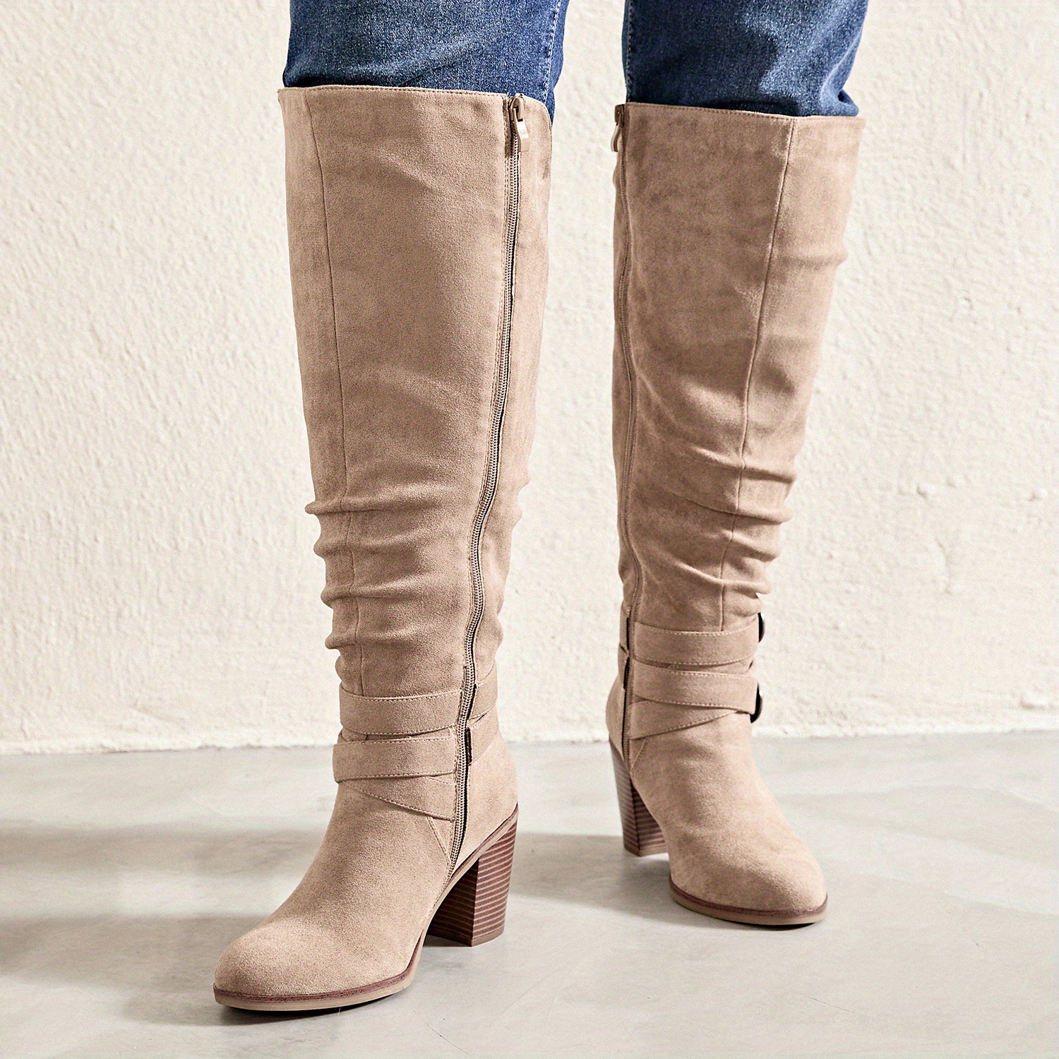 womens extra wide calf knee high slouchy boots chunky pump Temu
