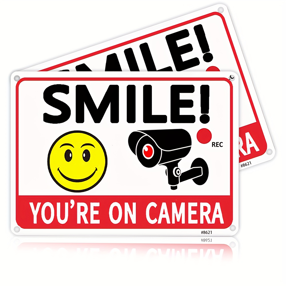 TEMU 2d Flat - 1pc Ideal For Room Decoration, A Smiling ' Camera' Security Sign Perfect For Kitchens, Dining Areas, Bars, Cafes, And Garages, Comes