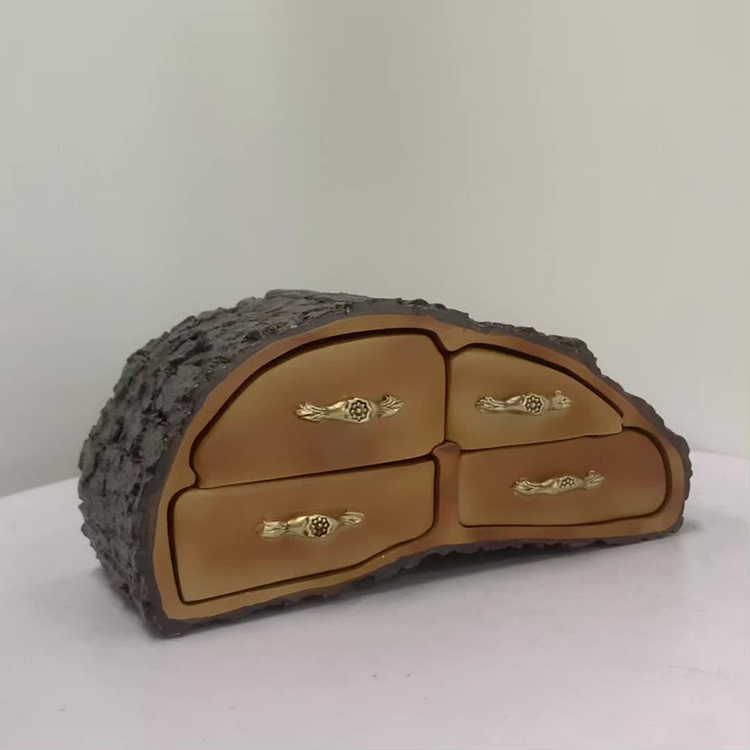 Realistic Tree Bark Resin Decorative Storage Box & Figurine