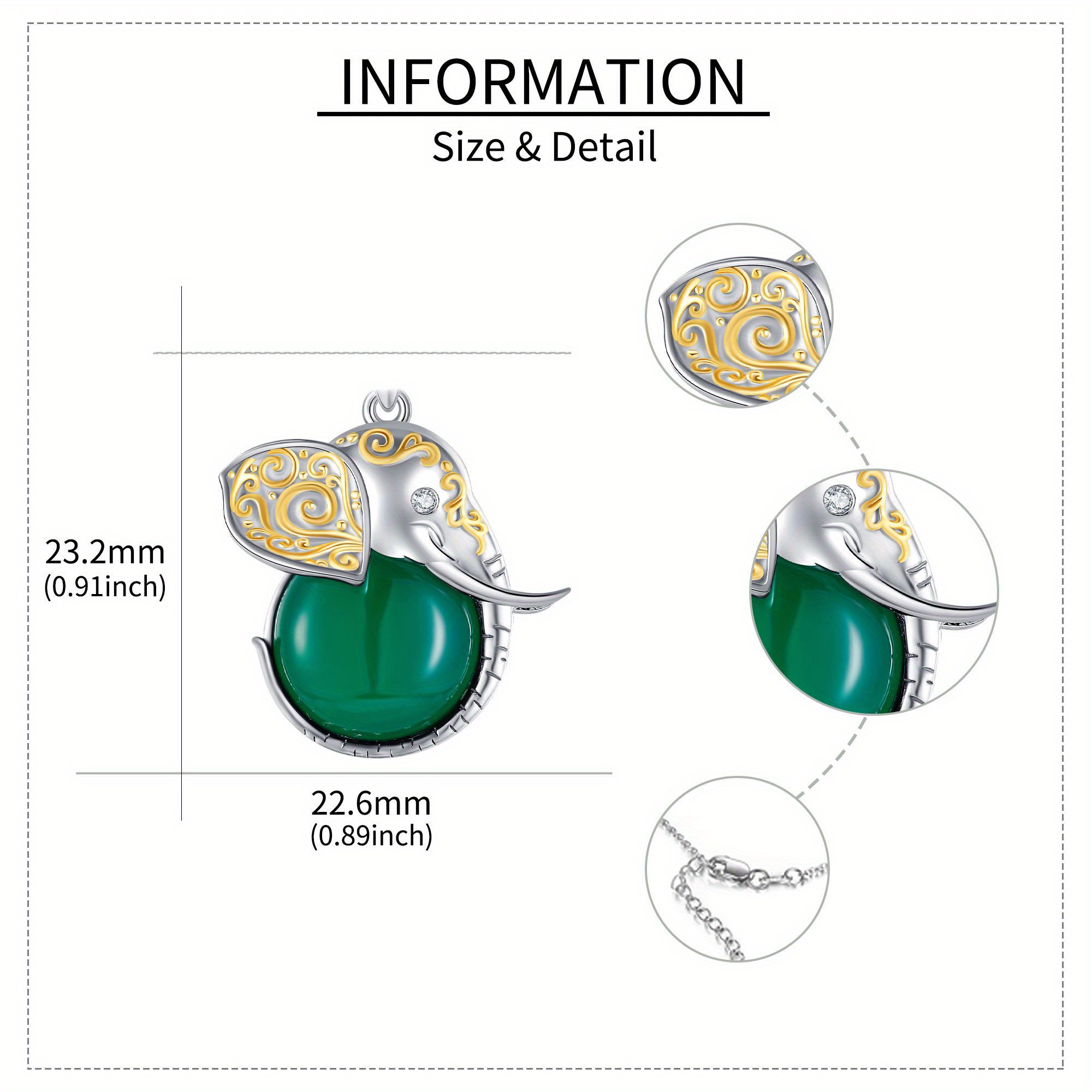 YAFEINI Vintage Green Elephant Pendant Necklace, 925 Silver