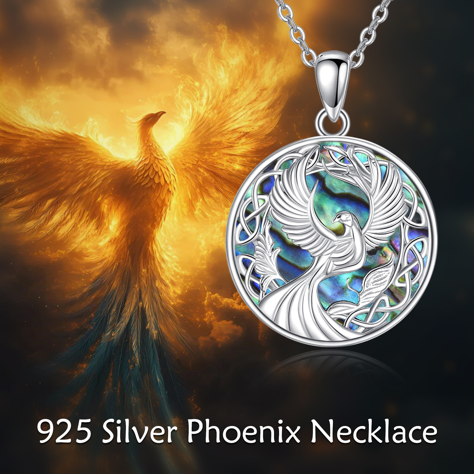 Women's 925 Sterling Silver Phoenix Rising Pendant Necklace