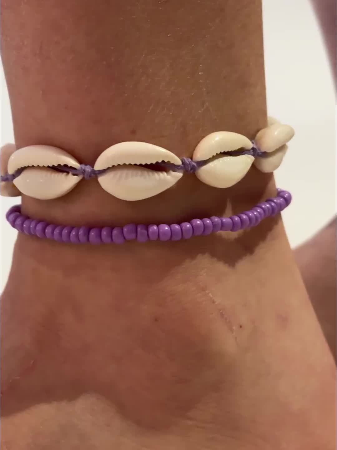 Boho Nautical Shell & Bead Anklet Set - Handwoven Resin Shells & Beads