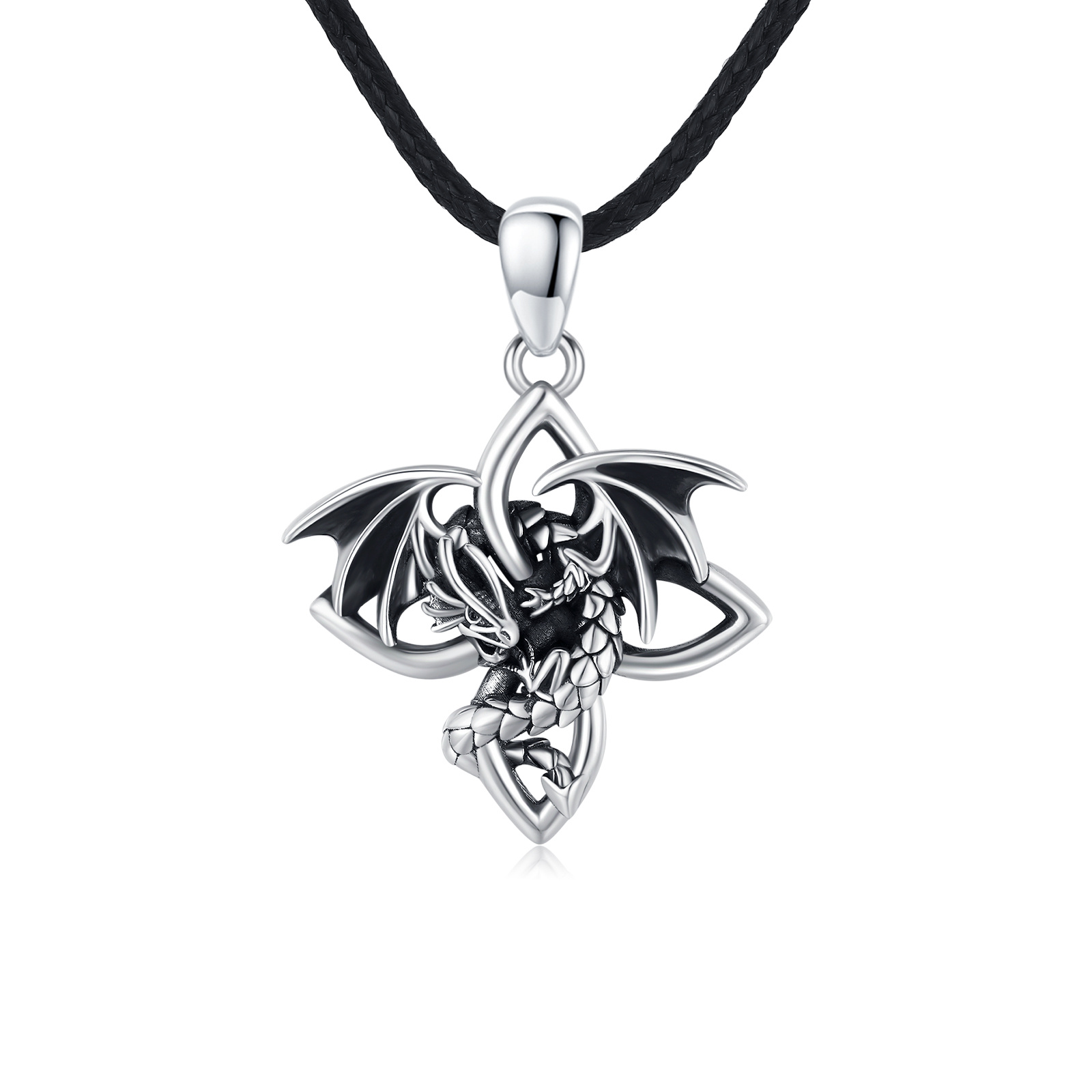 Image of Celtic Dragon Necklace Made Of 925 Sterling Silver, Featuring A Dragon Pendant, Perfect Jewelry Gift For Men With Chain
