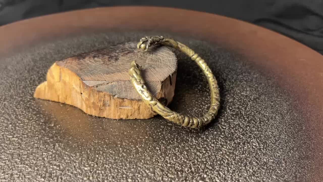 Men's Adjustable Solid Brass Double Dragon Head Cuff Bangle