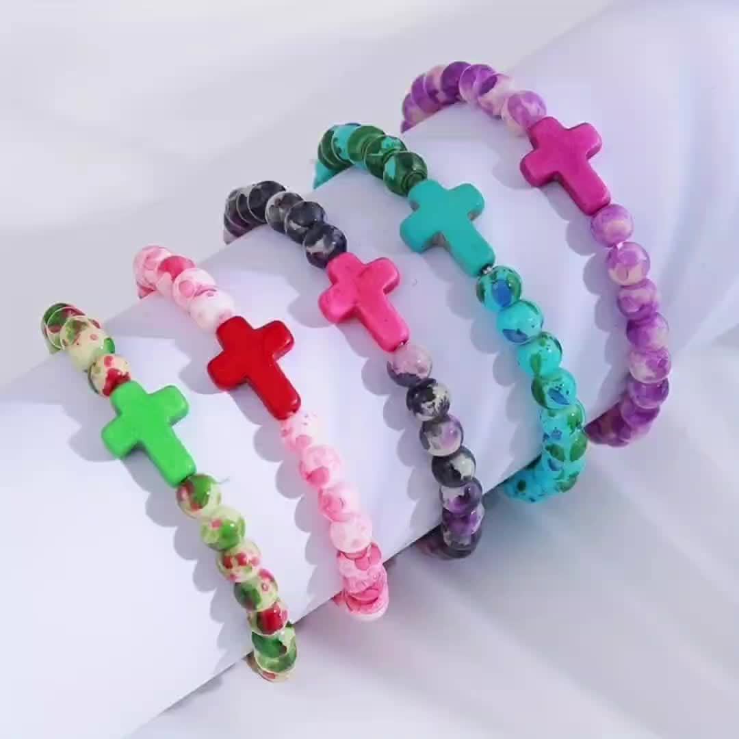 Boho Style 6mm Turquoise Cross Bracelet for Men & Women