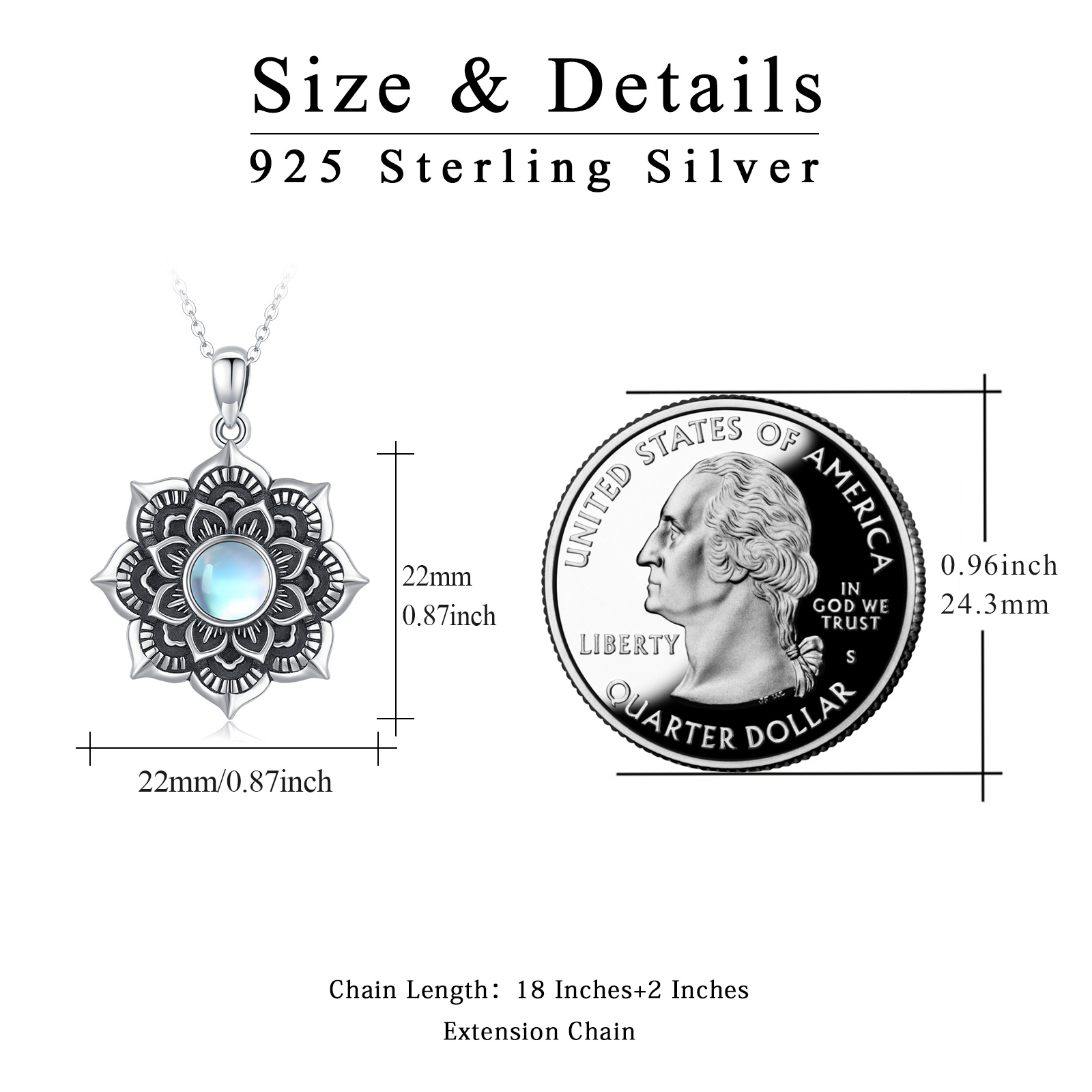 Women's 925 Sterling Silver Mandala Moonstone Pendant Necklace