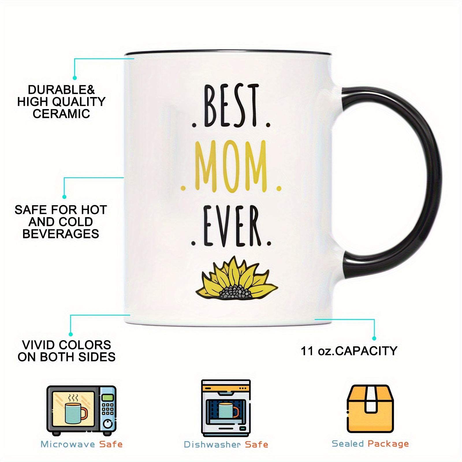 1pc 11oz inspirational sunflower coffee mug     cup yellow sunflower pattern mom gift for mothers day birthday daily use   for christmas daily drinkware birthday present   cup Product details 6