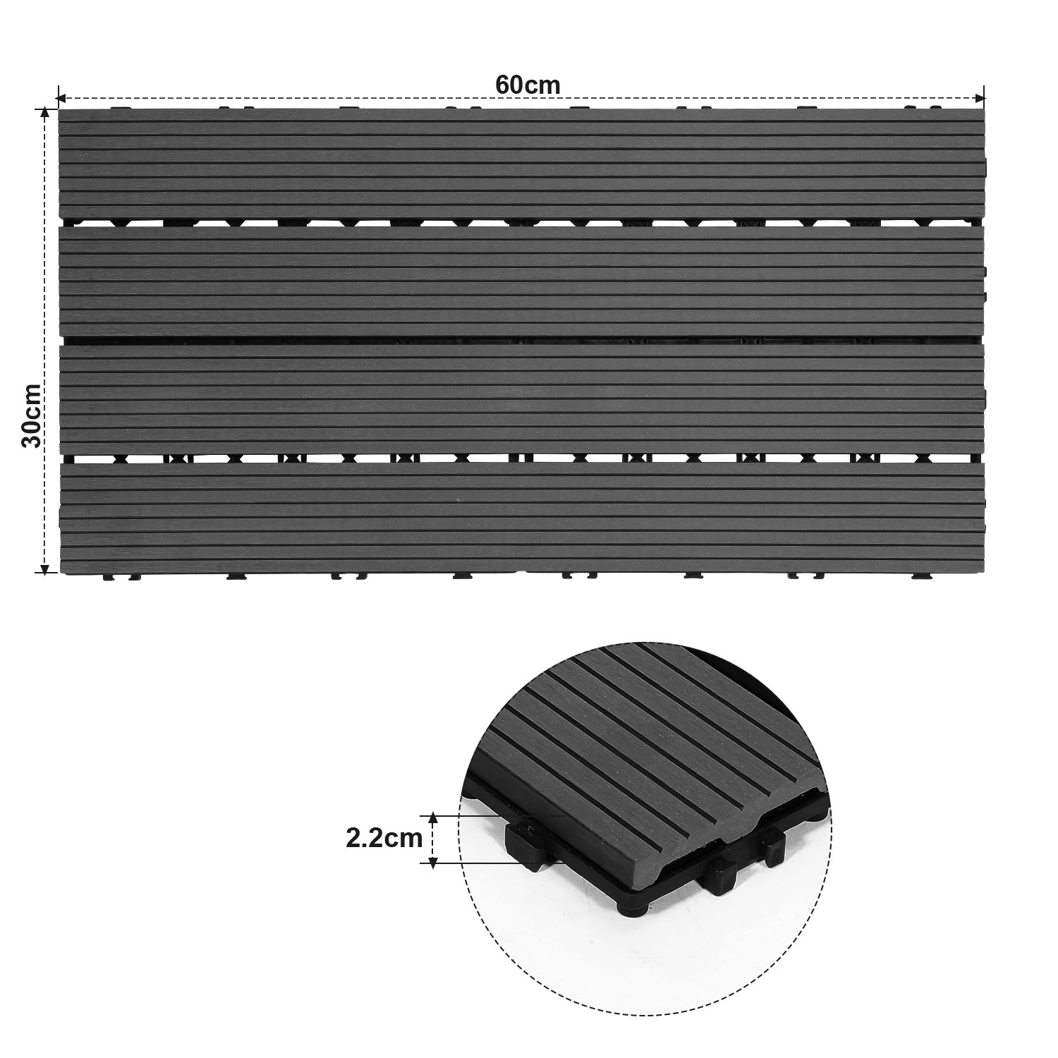 6/12x Patio Tiles, 30x60cm Decking Boards For Balcony Flooring, Click Tiles, Balcony Tiles In Wood Look, Flooring For Patio (teak/coffee/grey/brown-red)