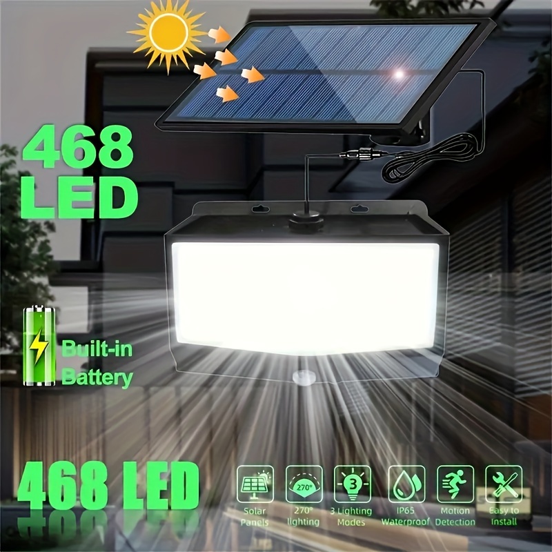 Lampe solaire exterieur murale avec detecteur de mouvement 3 mode de  lumiére, controle à distance avec telecommande 108LED projecteur bande  eclairage