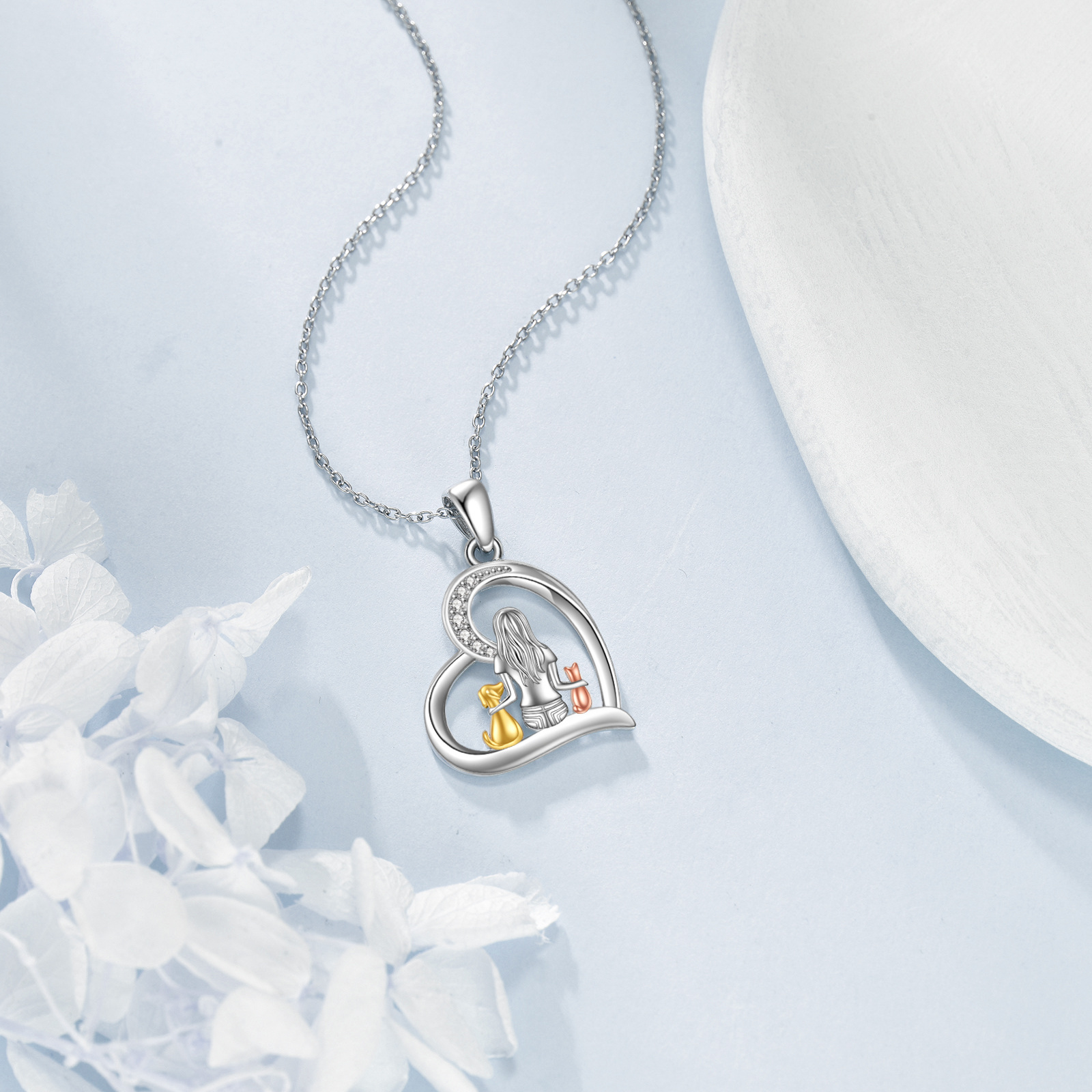 Women's Heart-Shaped 925 Sterling Silver Pendant Necklace
