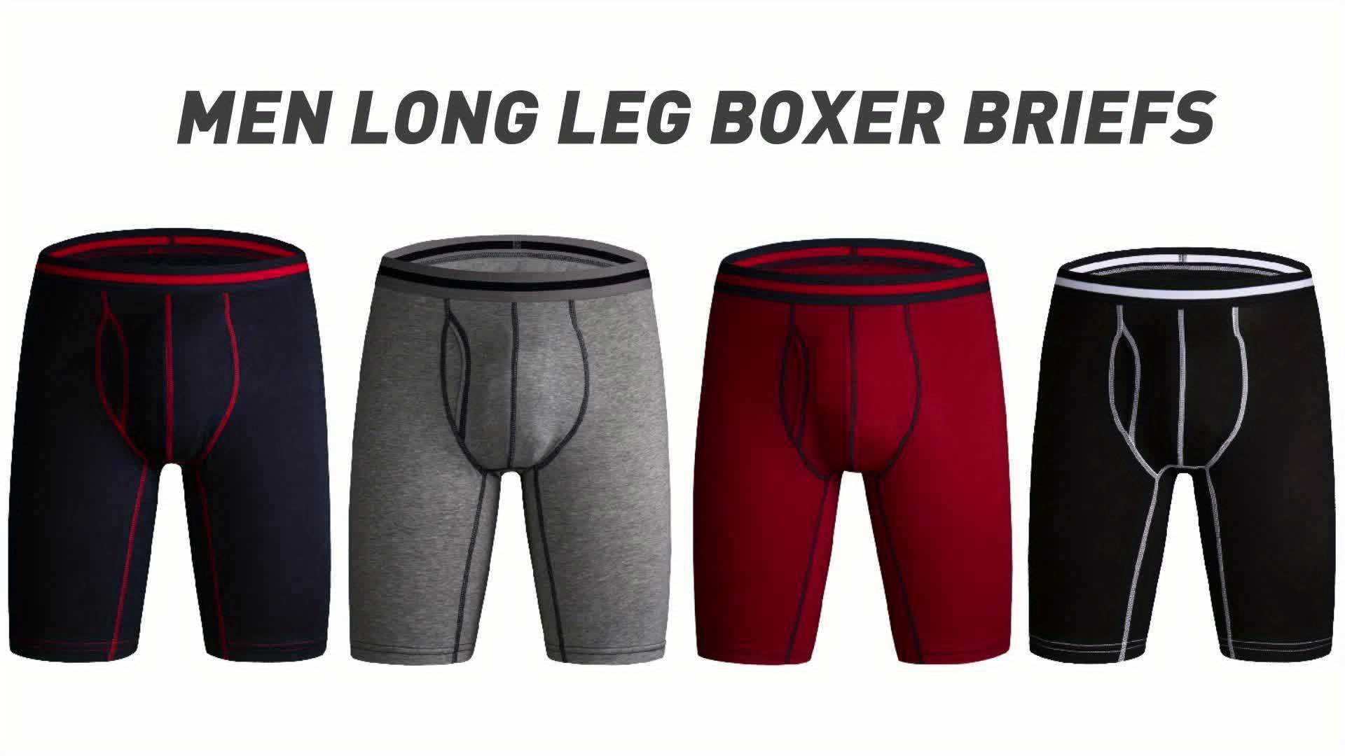 4pcs Men's Long Leg Cotton Underwear Total Support Pouch Boxer Briefs with Open Fly Pouch, Men's Cycling Sports Wear Bottoms, Moisture Wicking & Breathable Slimming Shapewear Body Shape for Men - Image 9