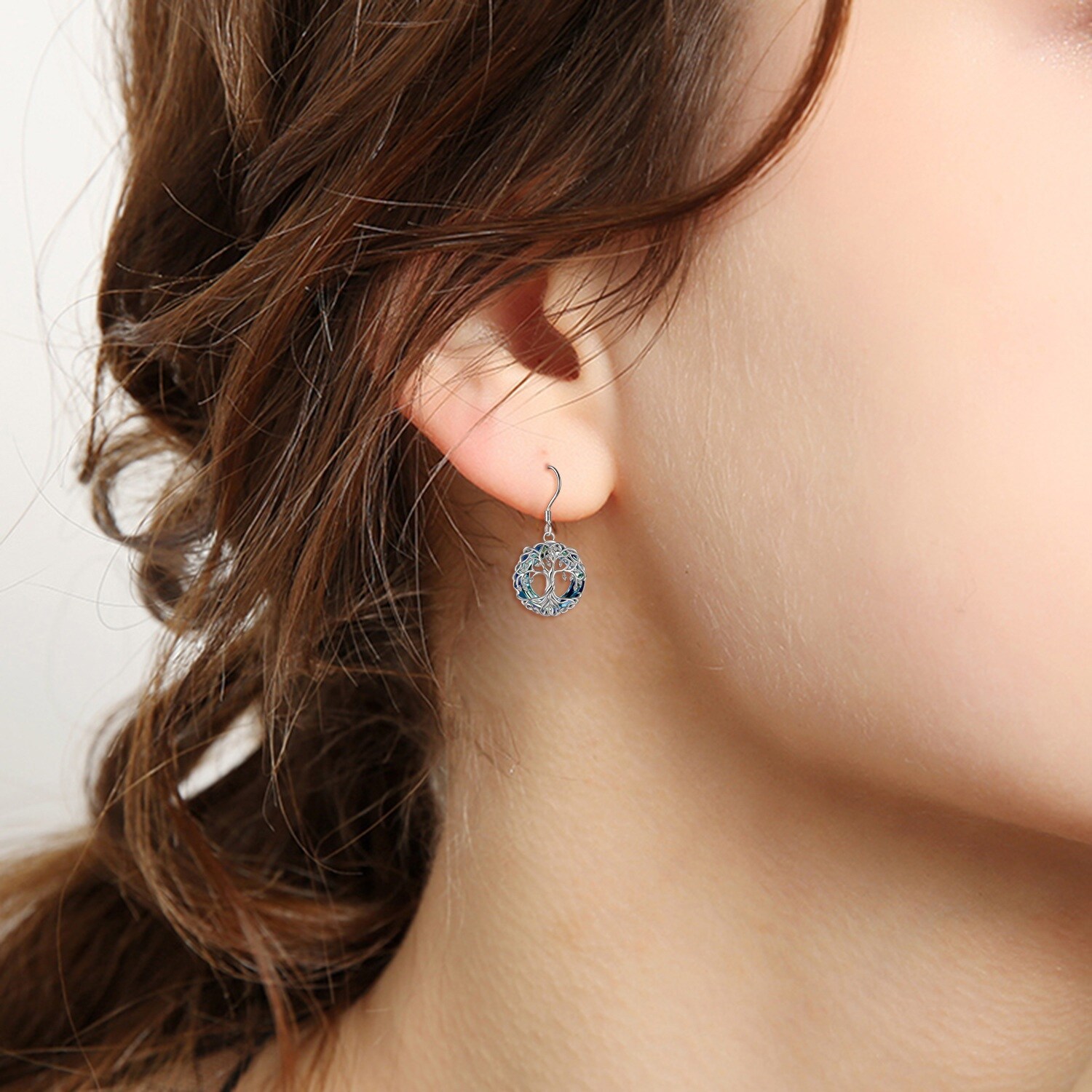 Women's Tree of Life 925 Sterling Silver Earrings with Blue Crystal