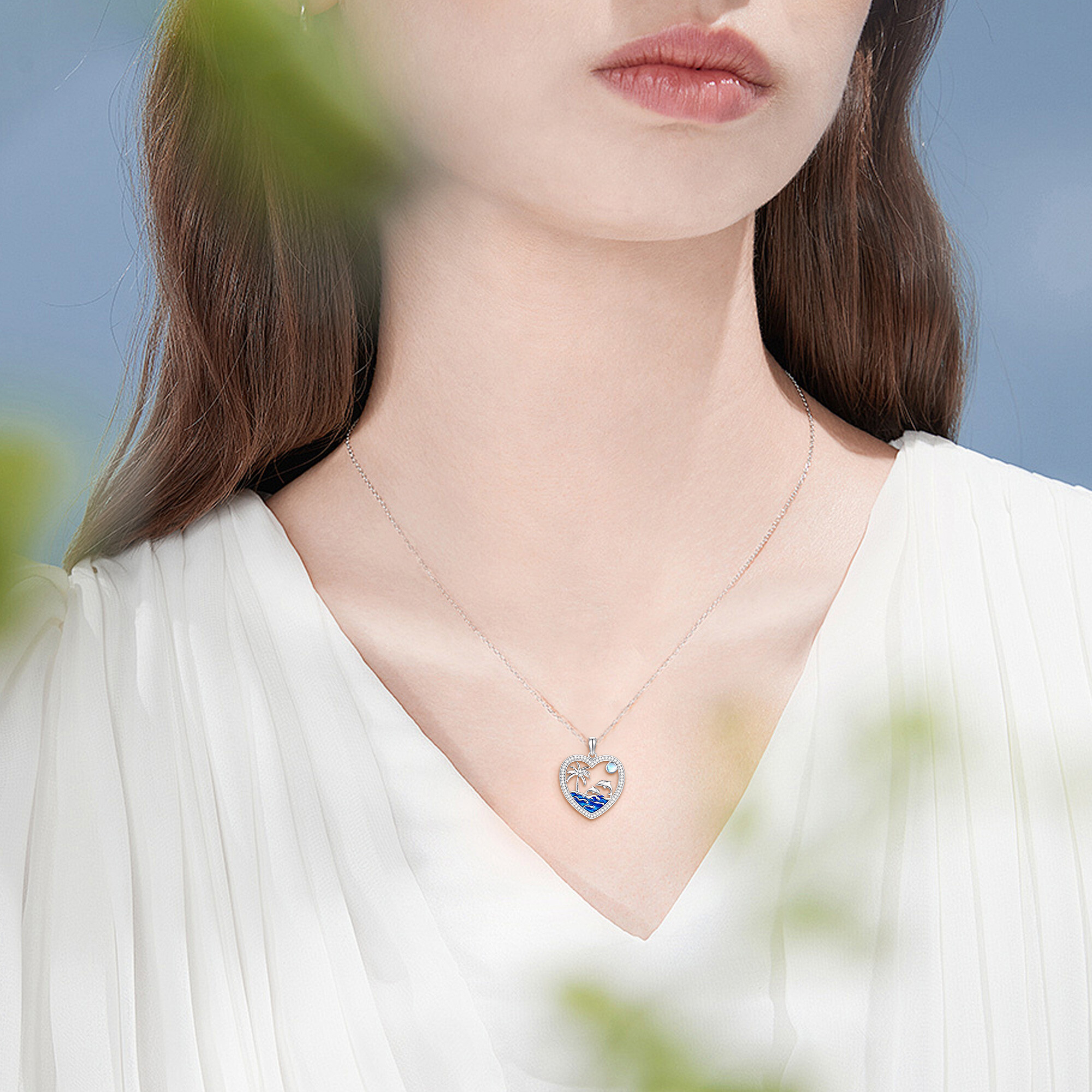 Women's 925 Sterling Silver Dolphin Necklace with Moonstone