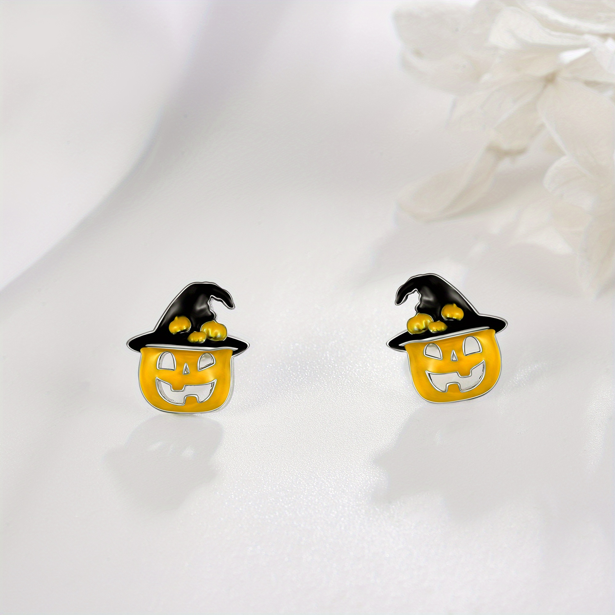 Pumpkin Stud Earrings, Sterling Silvery Halloween Gift for Women