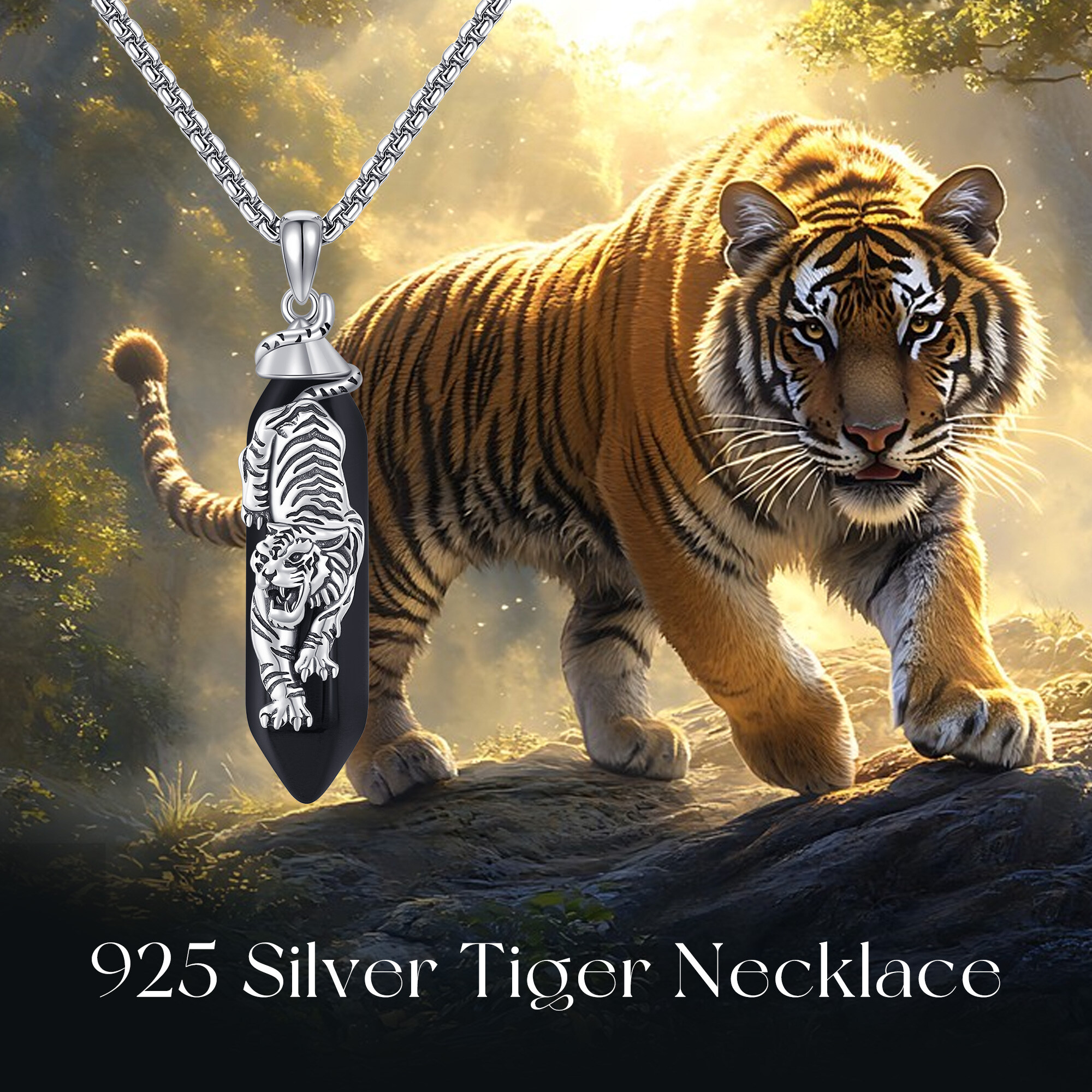 Image of 925 Sterling Silvery Tiger Necklace Daily Wear For Men And Women Birthday Gift Valentine's Day Gift