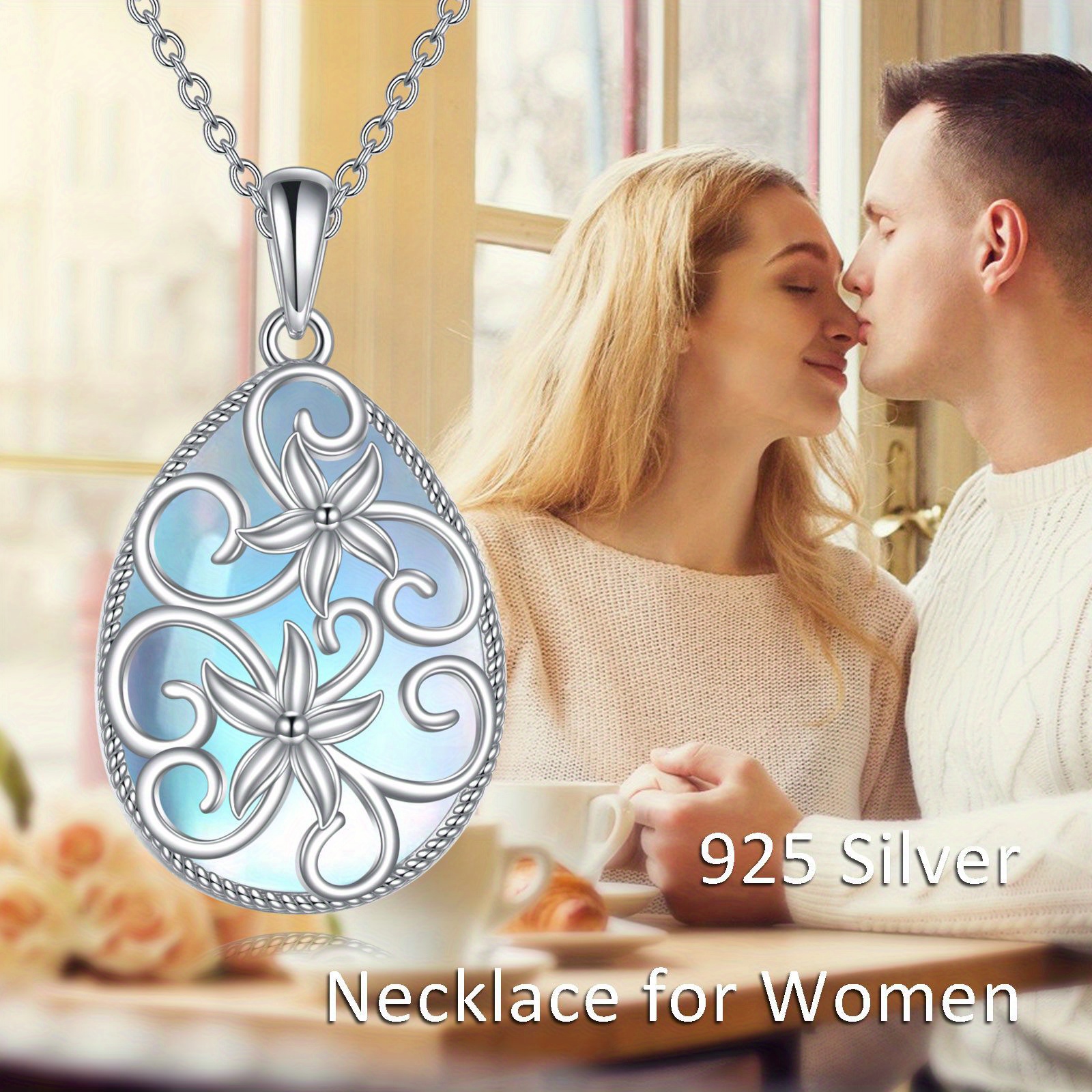 925 Sterling Silvery Patterned Pendant Necklace Set With As A Birthday Gift
