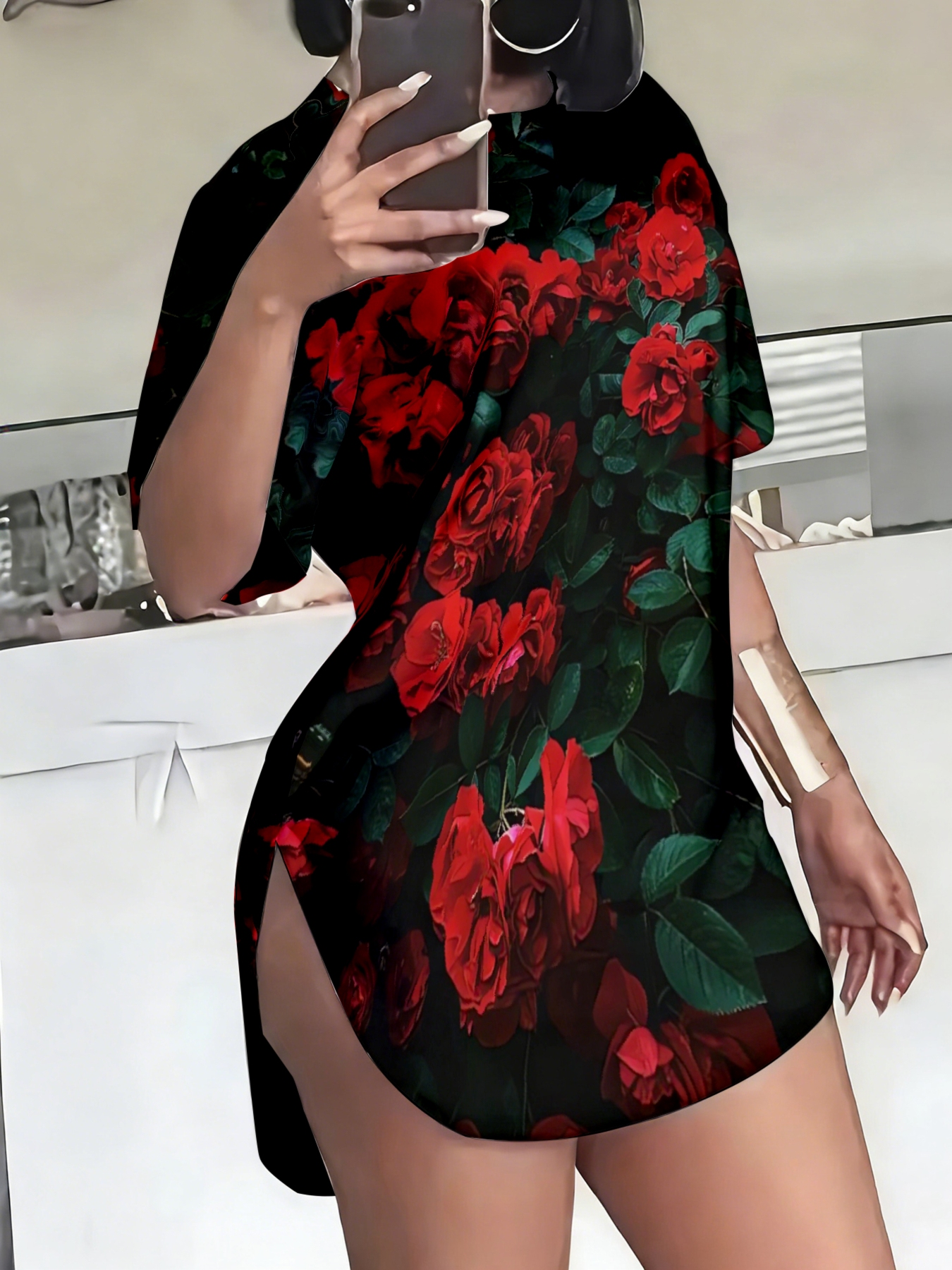 brown embroidered rose dress temu Floral Chiffon Maxi Gown with Long Sleeves – Terijon.com main image 1