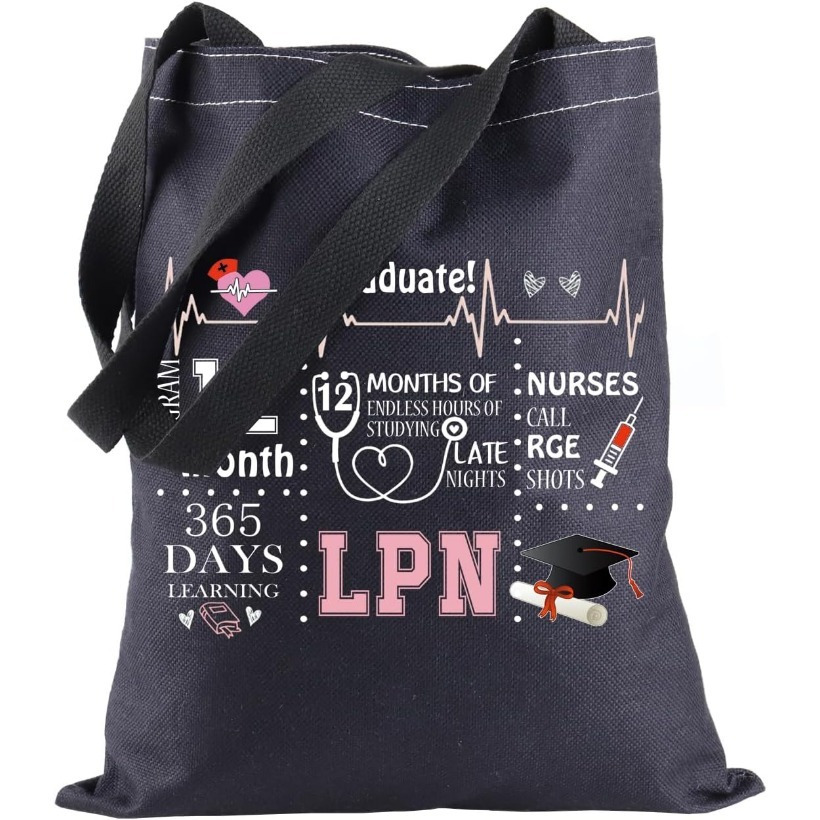 HATIART Canvas Tote Bag Nurses Cute Nurse Inspired Pattern Registered Hospital Charge Nursing Reusable Handbag Shoulder Grocery Shopping Bags