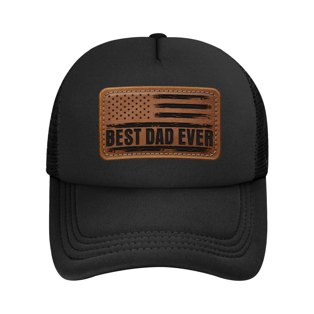 TEMU Breathable Mesh Baseball For - Adjustable Quick-dry Retro American Flag Patriotic Design With "best Dad Ever" Print, Lightweight Polyester