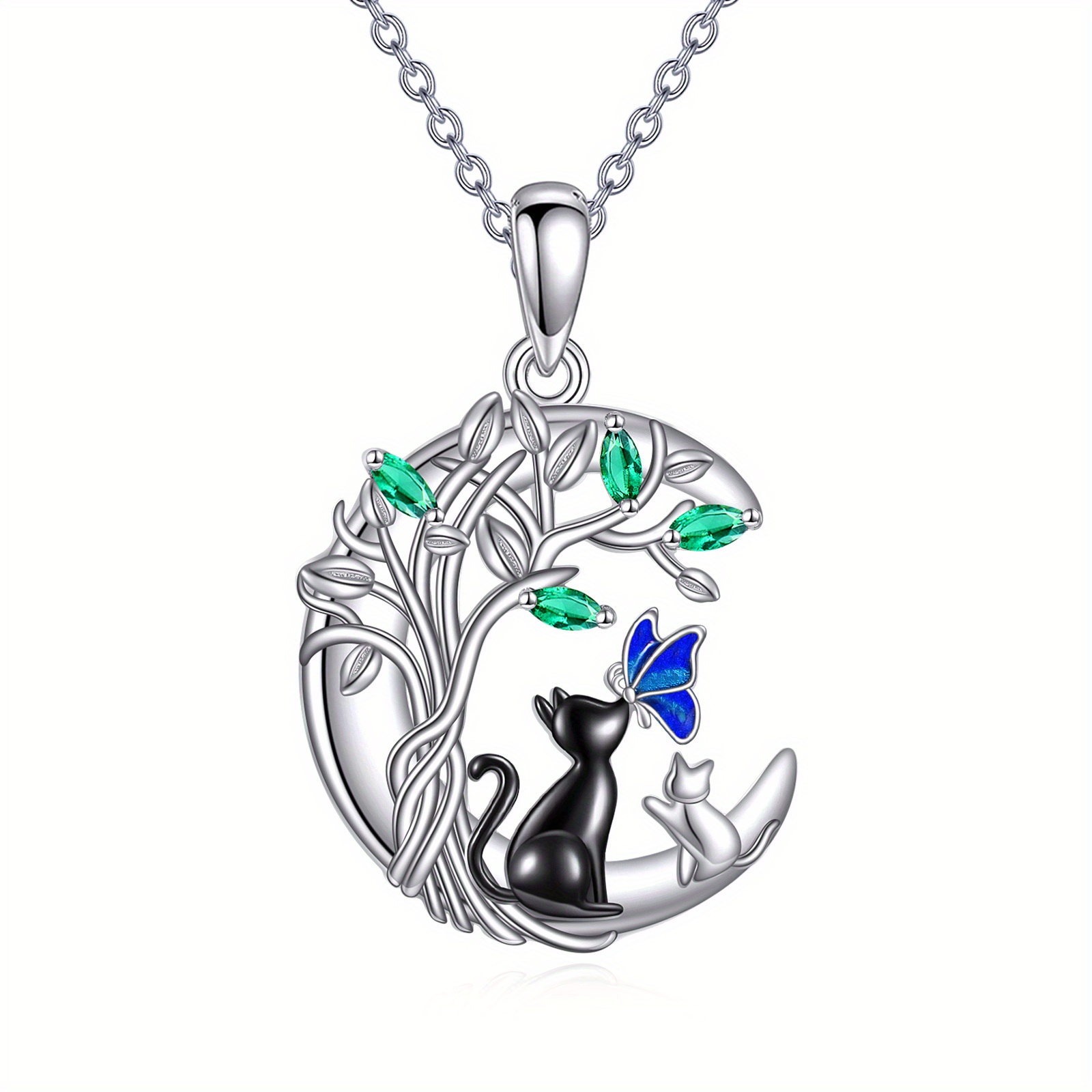 Women's 925 Sterling Silver Cat Necklace with Abalone Pendant