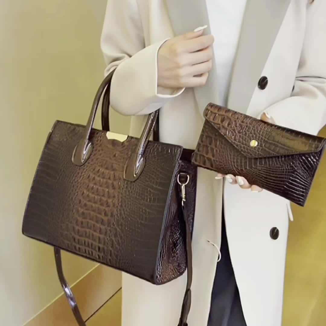 Solid Color Crocodile Pattern Bag Sets Classic Bags For Women Simple Trendy Tote  Bag With Purse - Bags & Luggage - Temu Cyprus