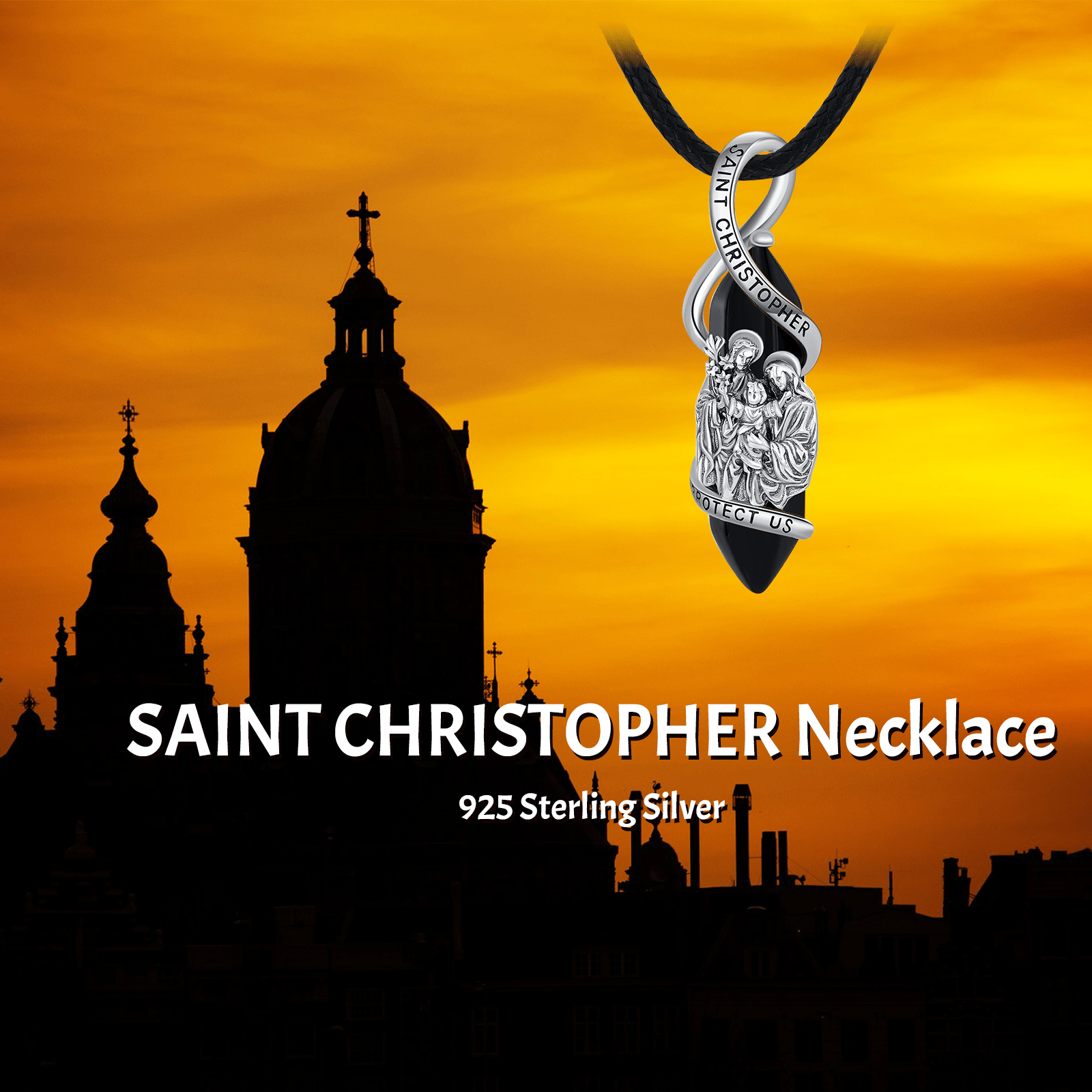 Men's 925 Sterling Silver St Christopher Pendant Necklace