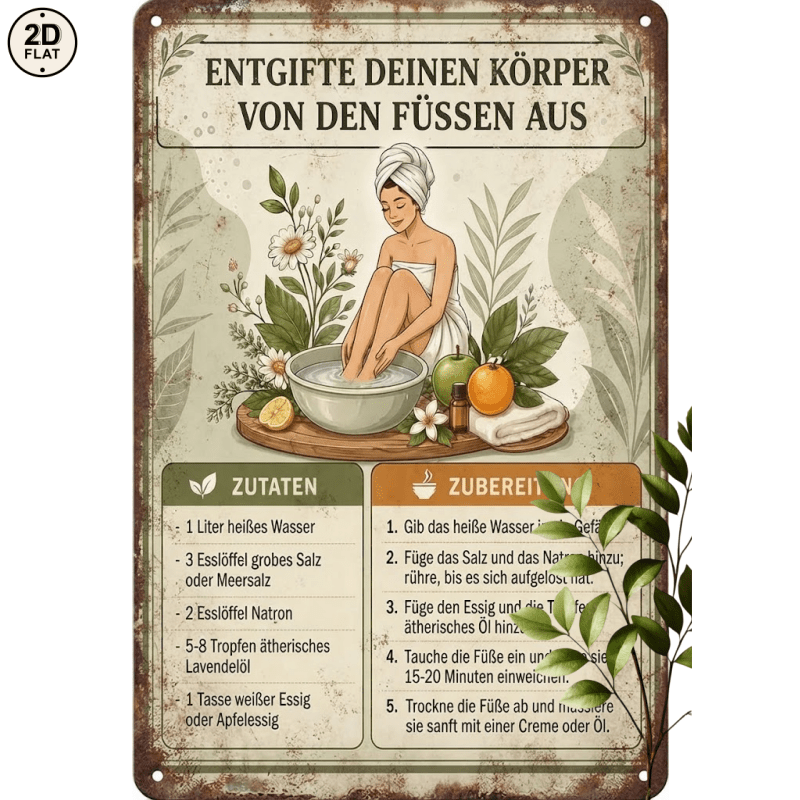 Image of 2d Flat - 1pc Metal Sign. From The Feet Foot Bath Recipe Ingredients And Preparation Sign Perfect For Home, Office, Bar, Outdoor Decor 20x30cm 2d Flat