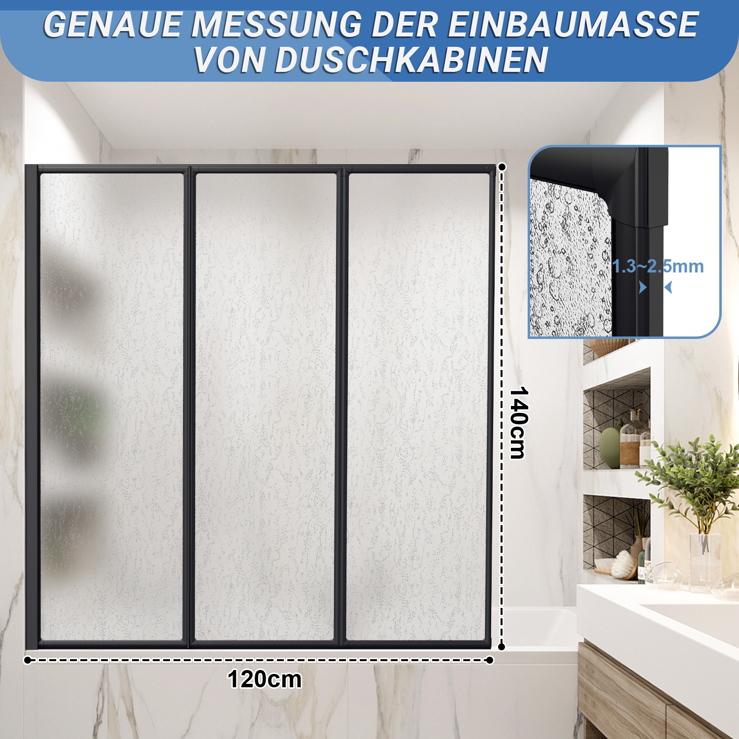 Shower Screen For Bathtubs, 100x140 Cm/120x140 Cm, 2/3-panel Foldable Design Made Of Shatterproof Ps Plastic, Shower Screen With Frame, Bathtub Attachment With Droplet Pattern For Splash Protection