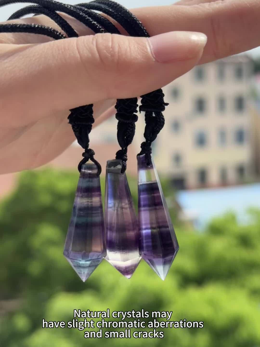 Women's Natural Rainbow Fluorite Crystal Pendant Necklace