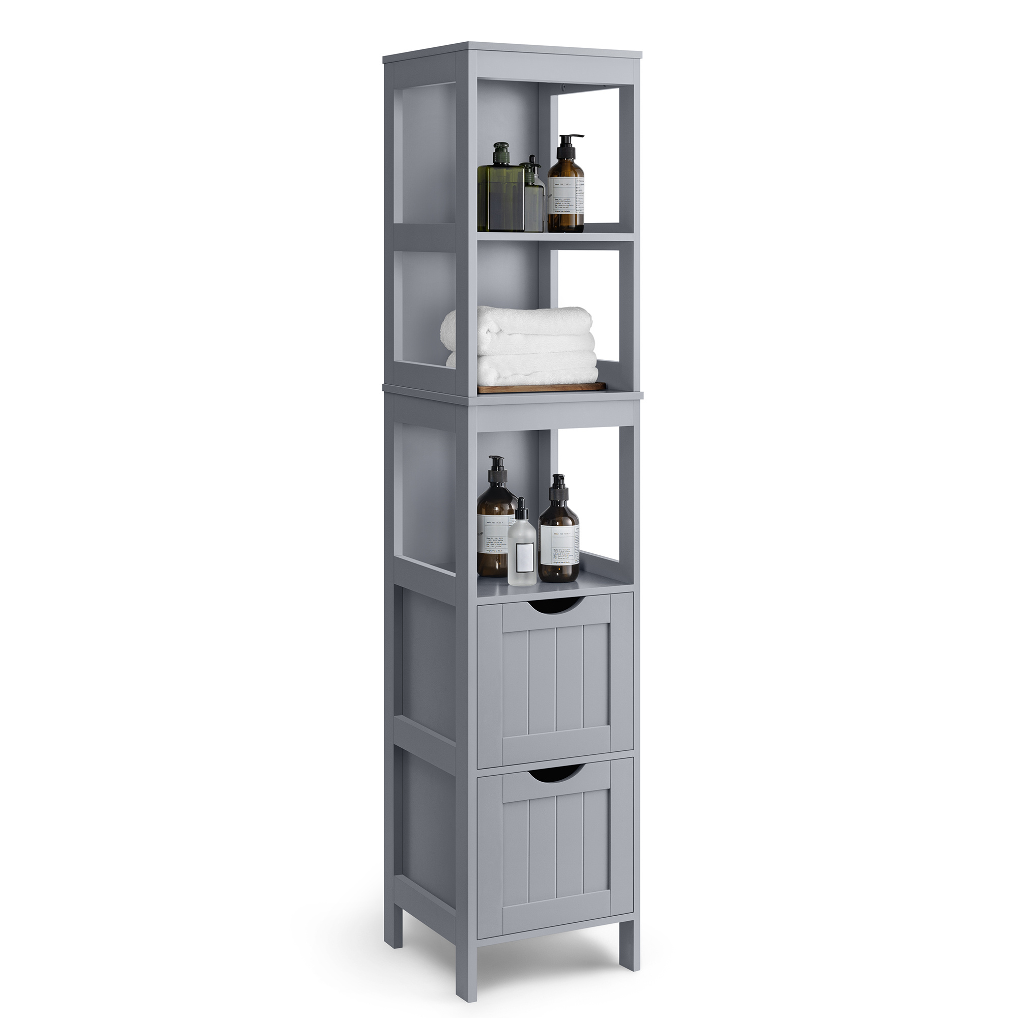 TEMU Meuble de sol de salle de bain, gris , support de rangement organisateur de salle de bain, 2 tiroirs