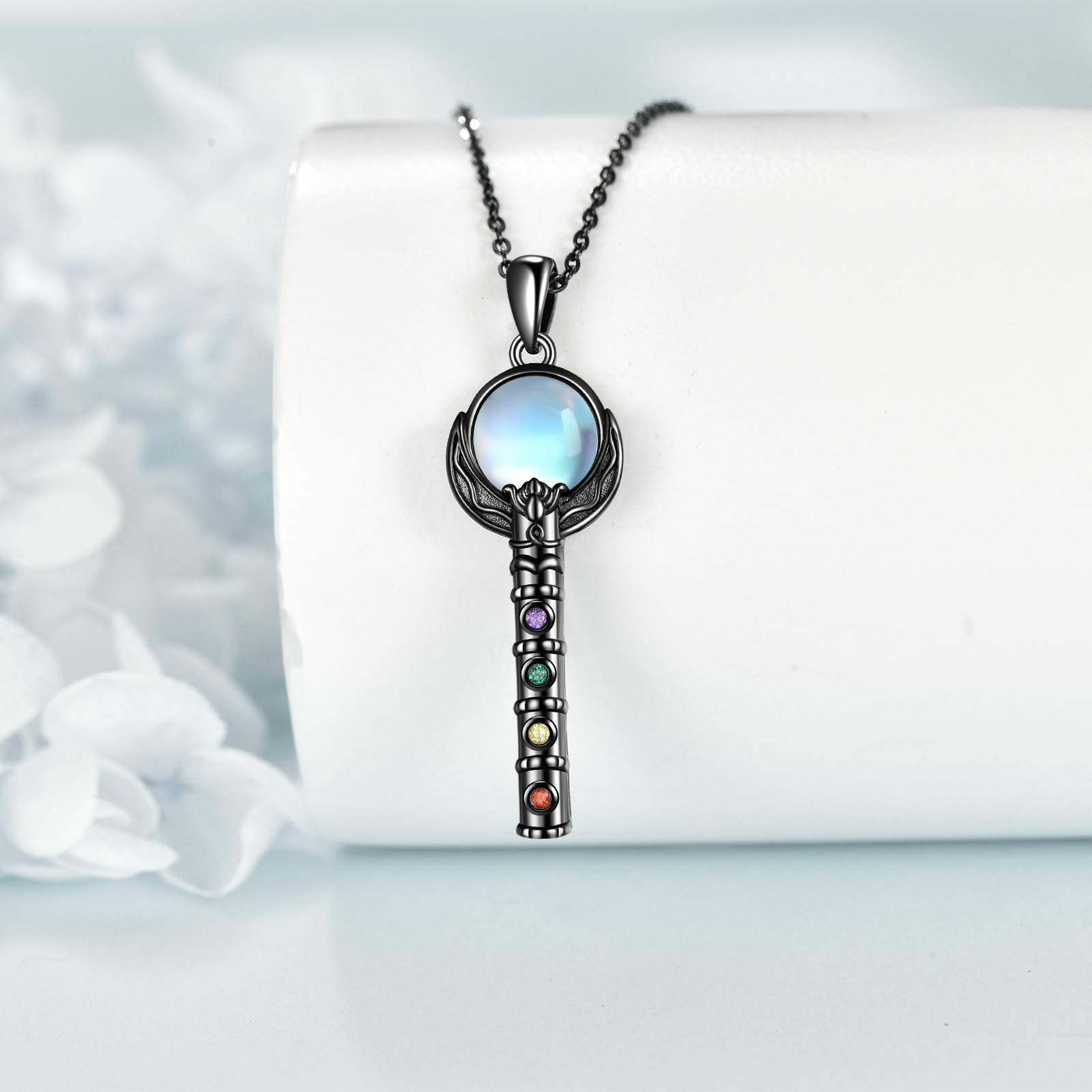 Chakra Bar Necklace Moonstone Pendant 925 Sterling Silver