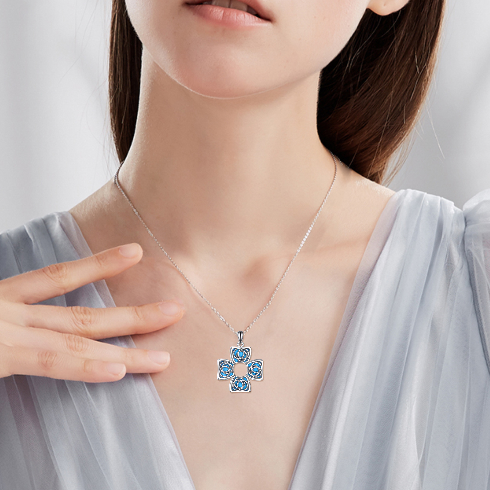 Women's 925 Sterling Silver Celtic Knot Cross Necklace — Turquoise Pendant