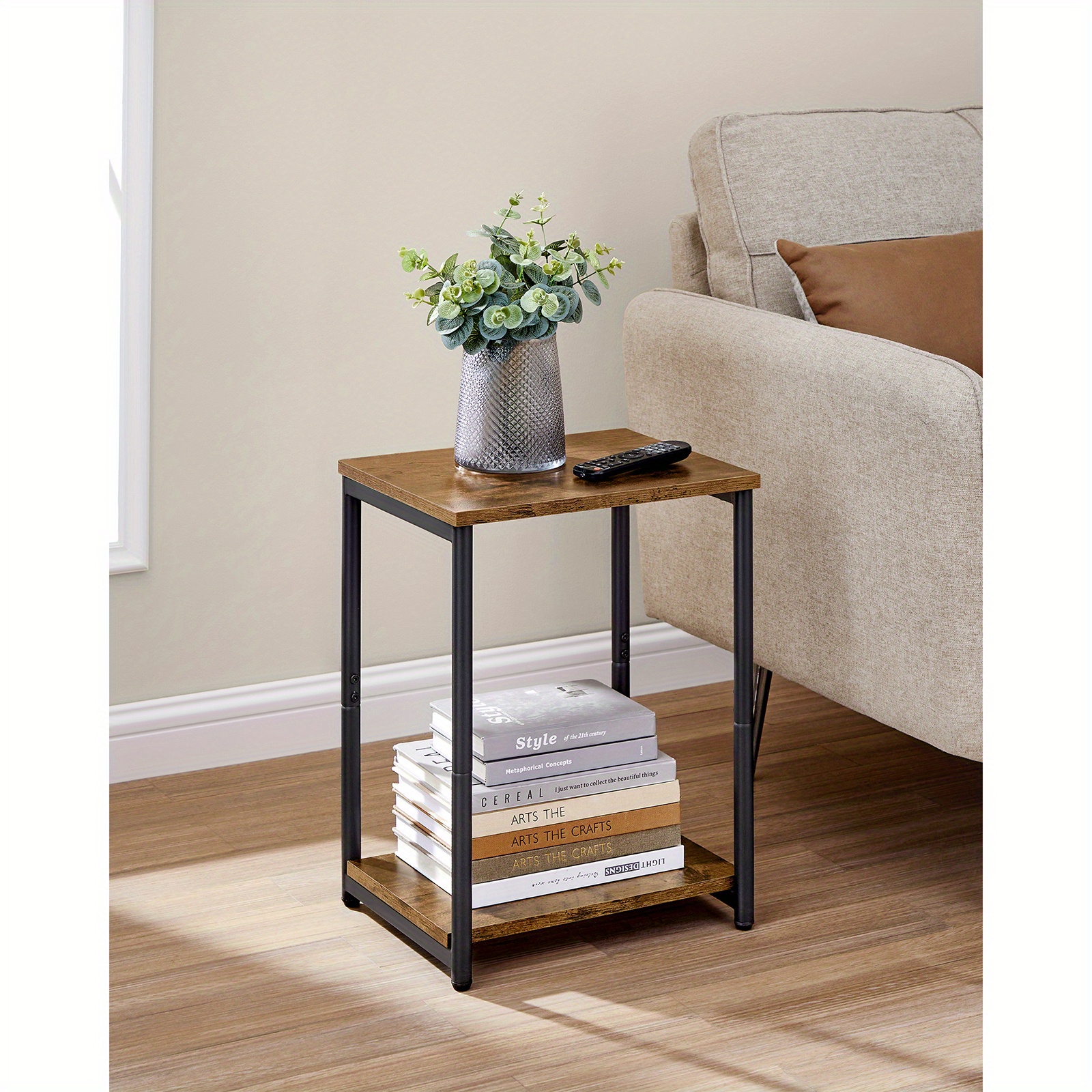 TEMU Vasagle Side Table, Bedside Table, End Table With Storage Shelf, , For Living Room, Sitting Room, Bedroom, Industrial, Rustic Brown And Black