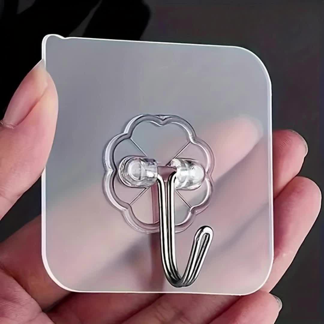 12pcs No-drill Transparent Hooks, Multifunctional Home Wall-mounted Adhesive Hooks, Suitable For Kitchen, Bathroom, Doorback And Other , Strong Load-bearing Design, Easy To Hang Items. Kitchen Hooks