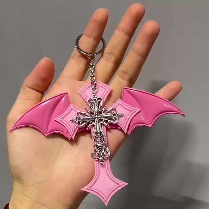 Matte Black Keychain, Gothic Key Chain, Bat Keyring, Witchy Key Fob,  Fantasy Key Holder, Unicorn Bag Charm, Celestial Gift for Friend 