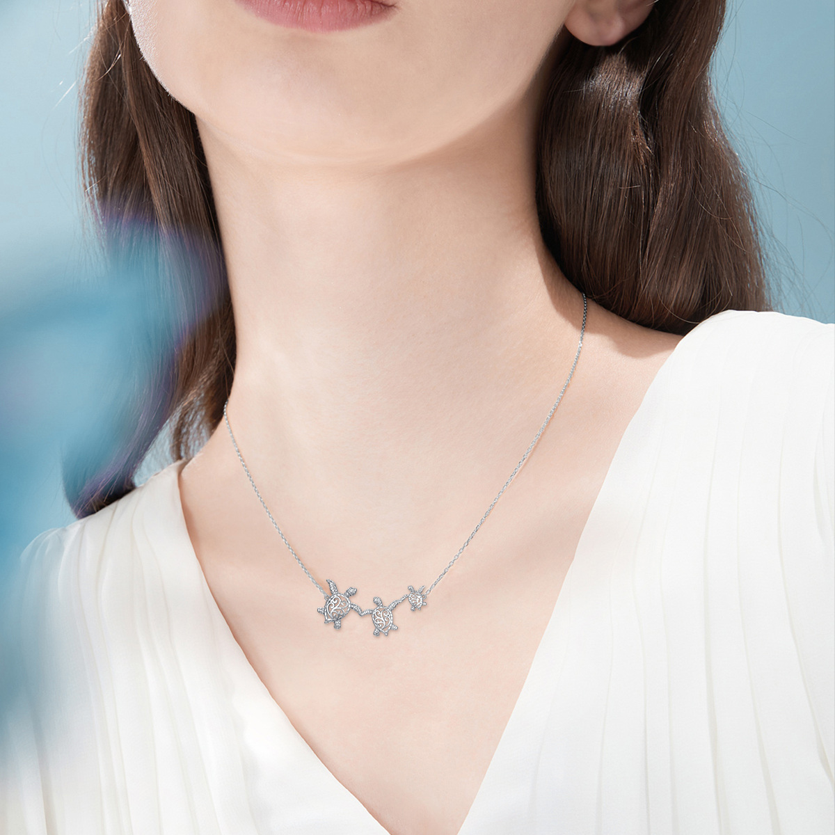 Women's Turtle Family Necklace — S925 Sterling Silver Charm