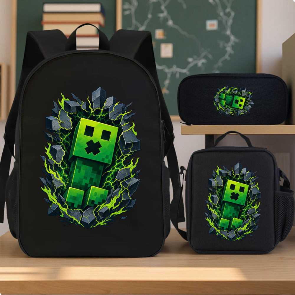 3pcs 2d Flat Printing Creeper Character 3pcs Schoolbag Set 3pcs School Bag Fun Printed Design Multicolor Casual Party Travel Birthday Perfect Gift For , 2d Flat, For Teenager