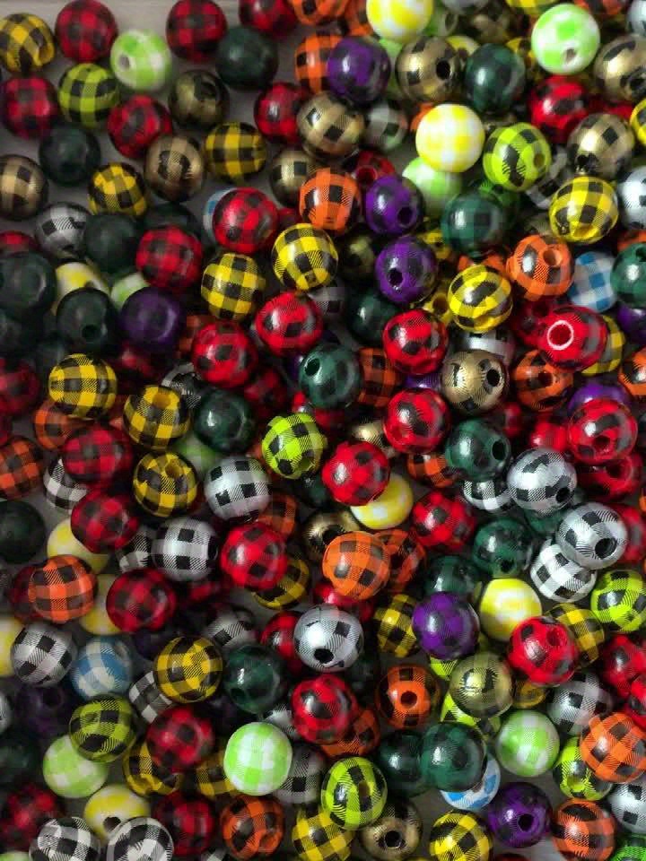 Colorful Checkered Wooden Beads Christmas Red And Black - Temu