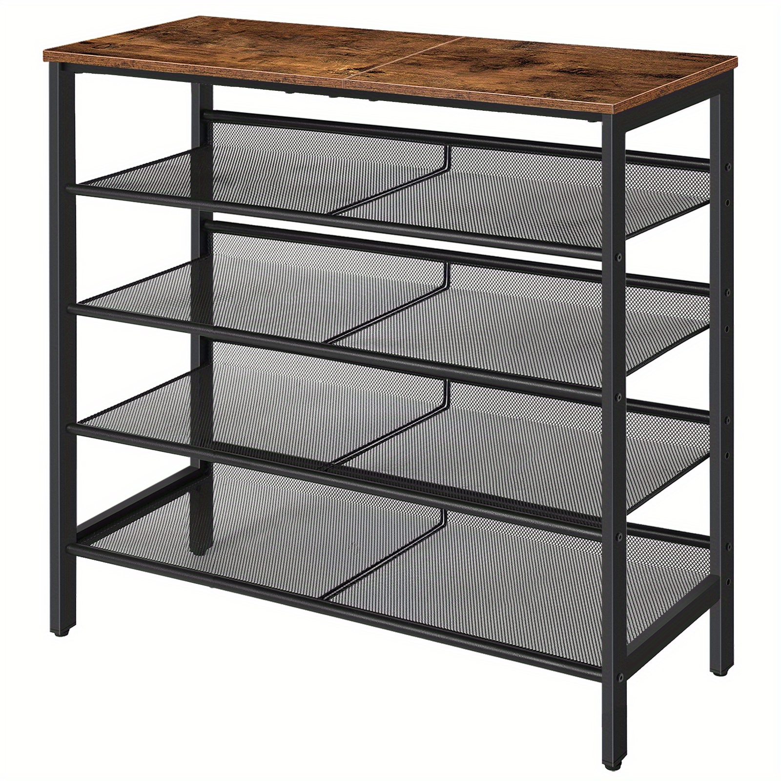 TEMU Shoe Rack, 4-tier Shoe Storage Organizer, 75 X 30 X 81cm, For Door Entrance, Metal Mesh, Closet, Rustic Brown And Black