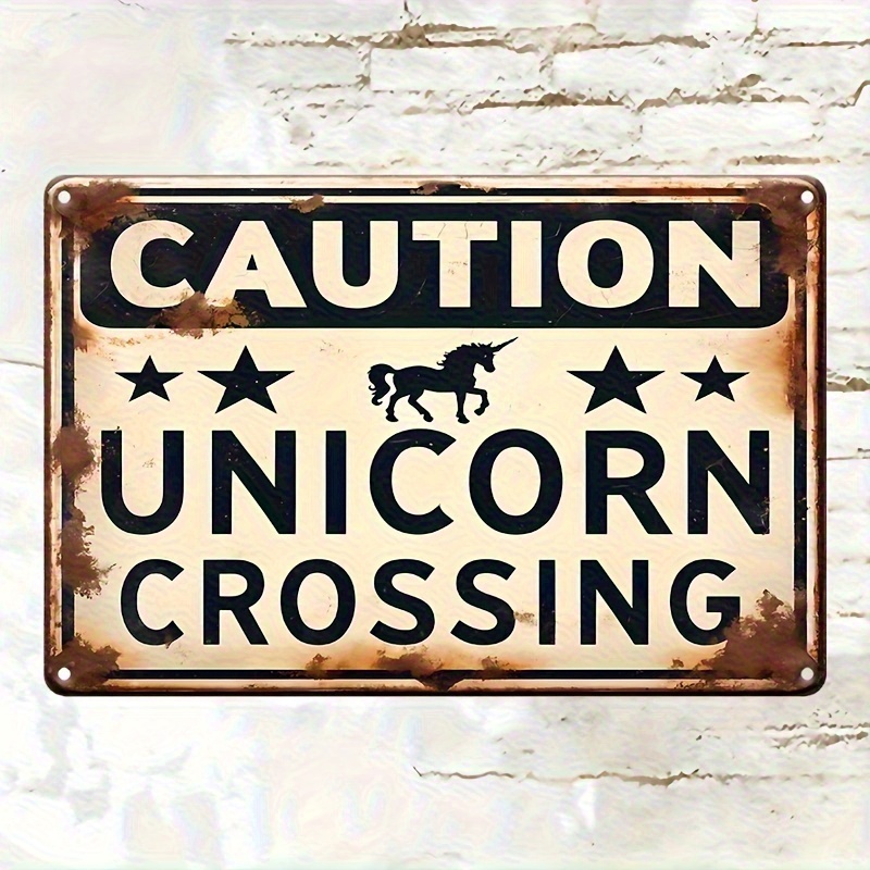 TEMU 2d Flat - [2d Flat] Vintage Unicorn Crossing Sign , Funny Metal Signs With Multicolor Motivational Quote